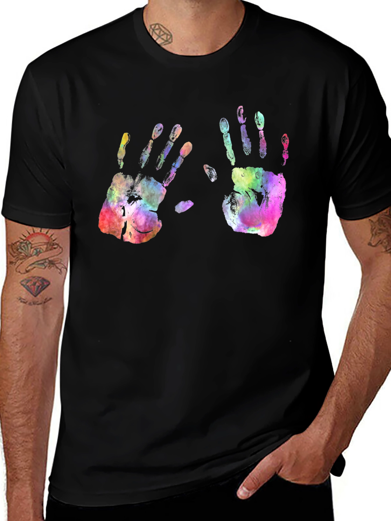 Variant 19 of Colorful Handprint Graphic Black T-Shirt