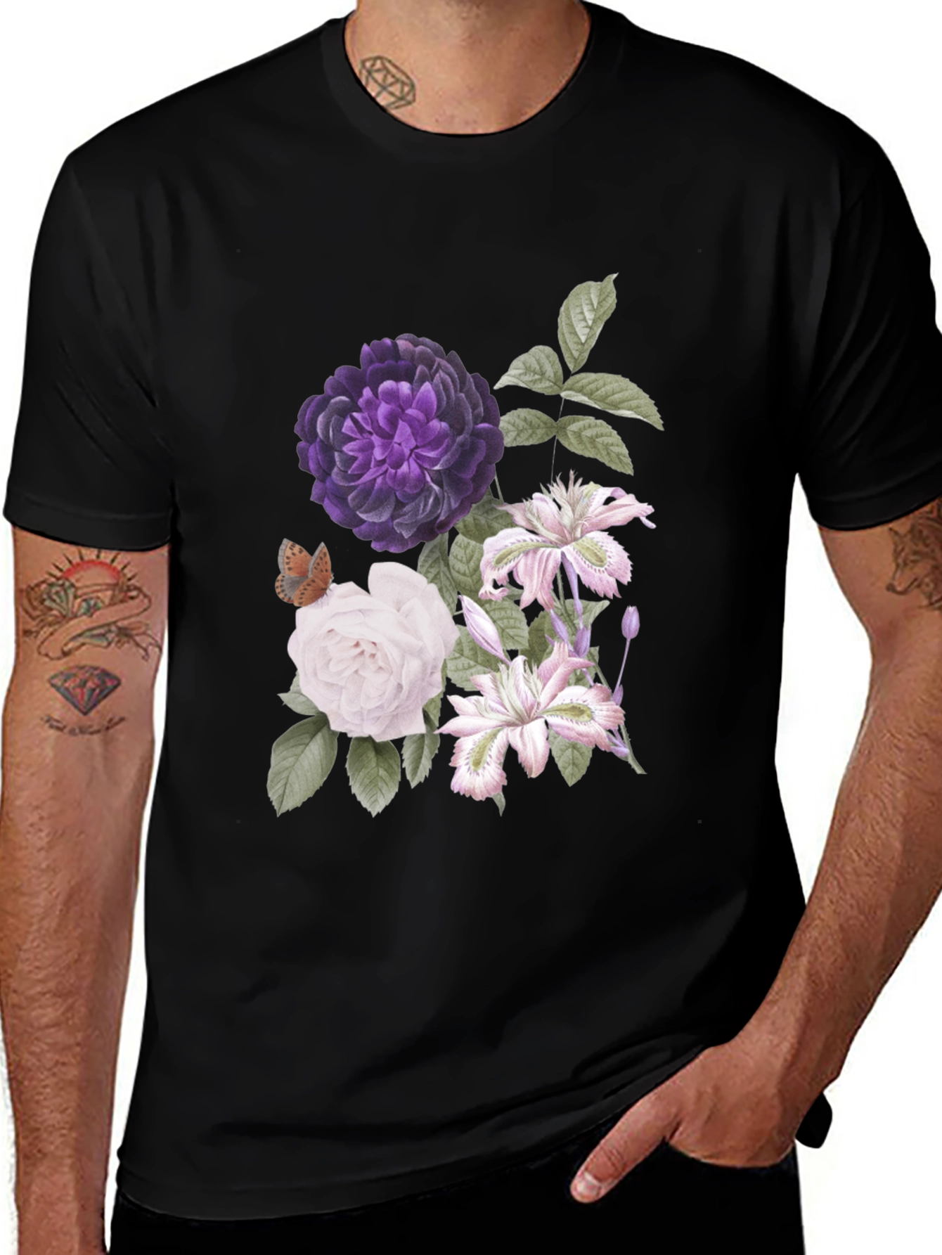 Variant 22 of Floral Print Black T-Shirt