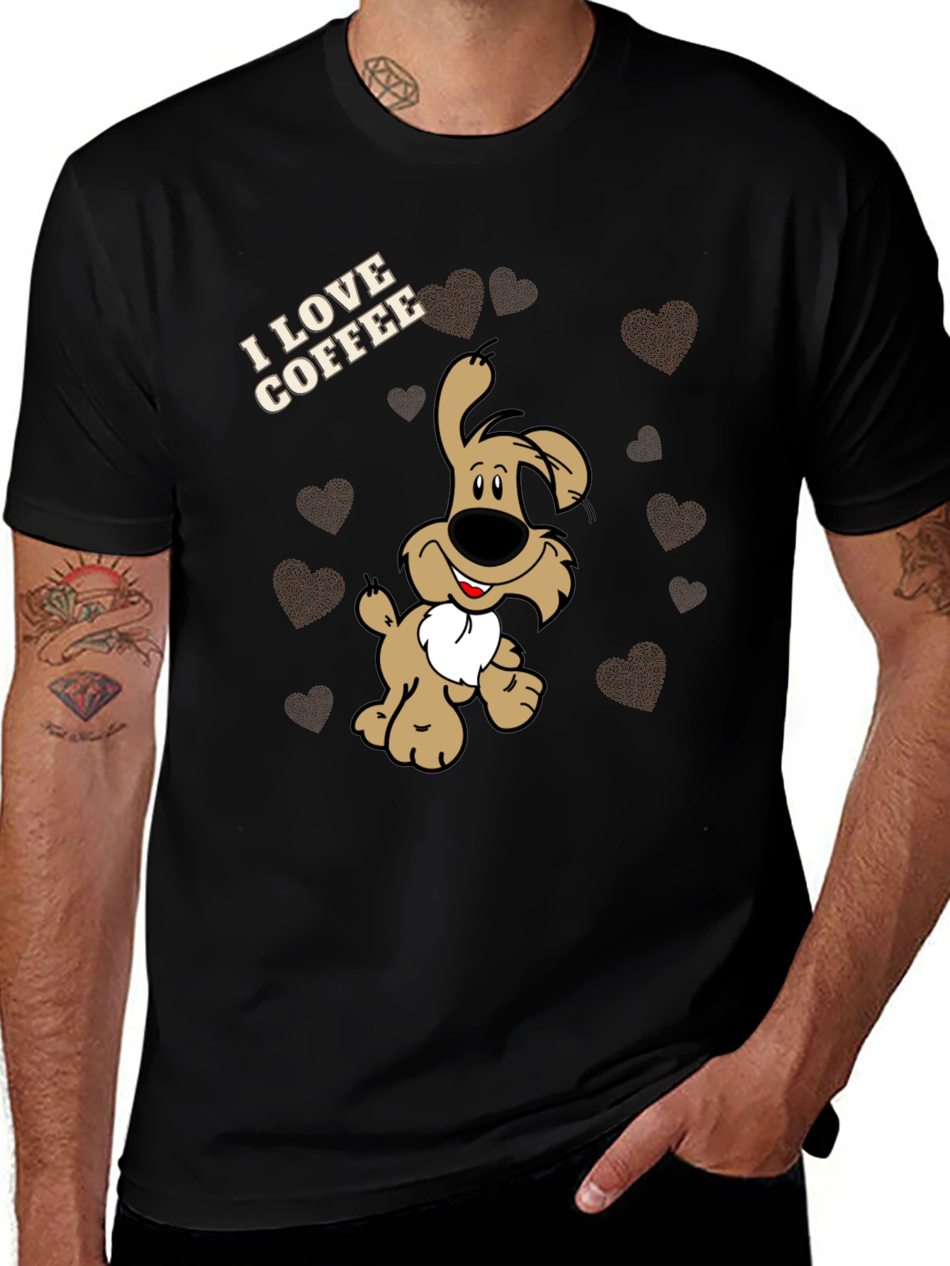 Variant 7 of I Love Coffee Dog T-Shirt - Black