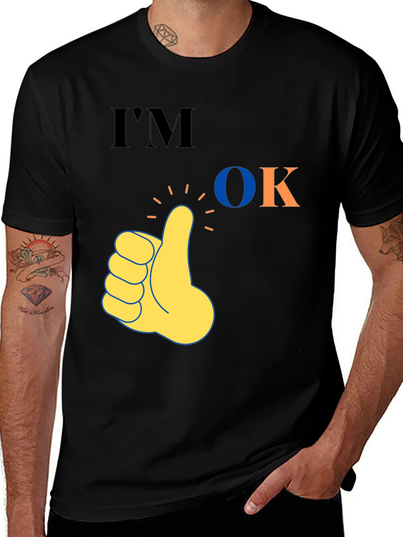 Variant 8 of I'm OK Thumbs Up Graphic Tee - Black Cotton Comfort