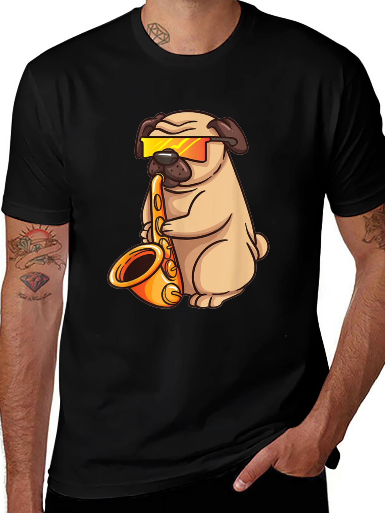 Variant 9 of Saxophone Pug T-Shirt - Cool Dog Graphic Tee