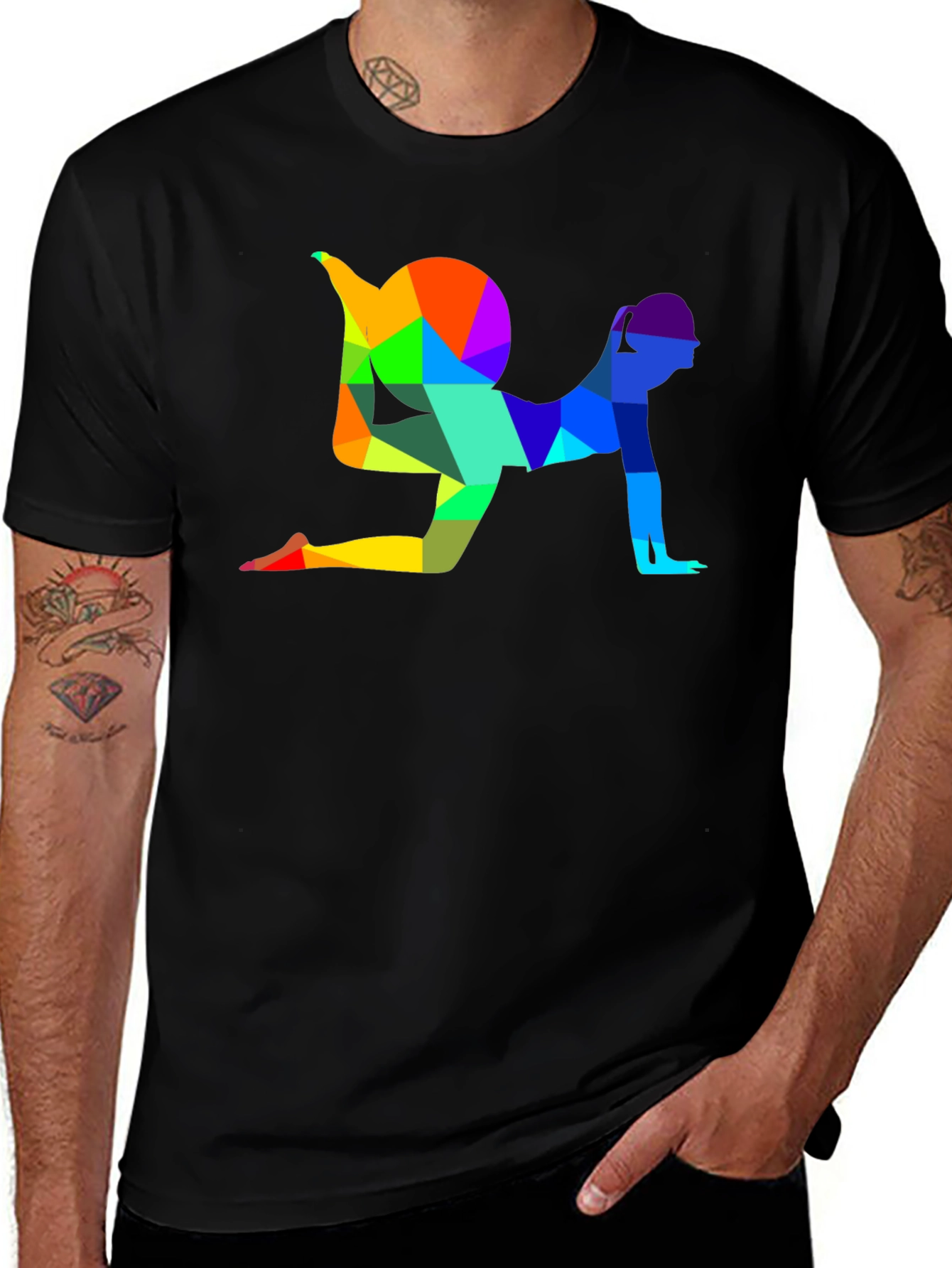 Variant 27 of Geometric Yoga Pose Graphic T-Shirt - Unisex Black Tee