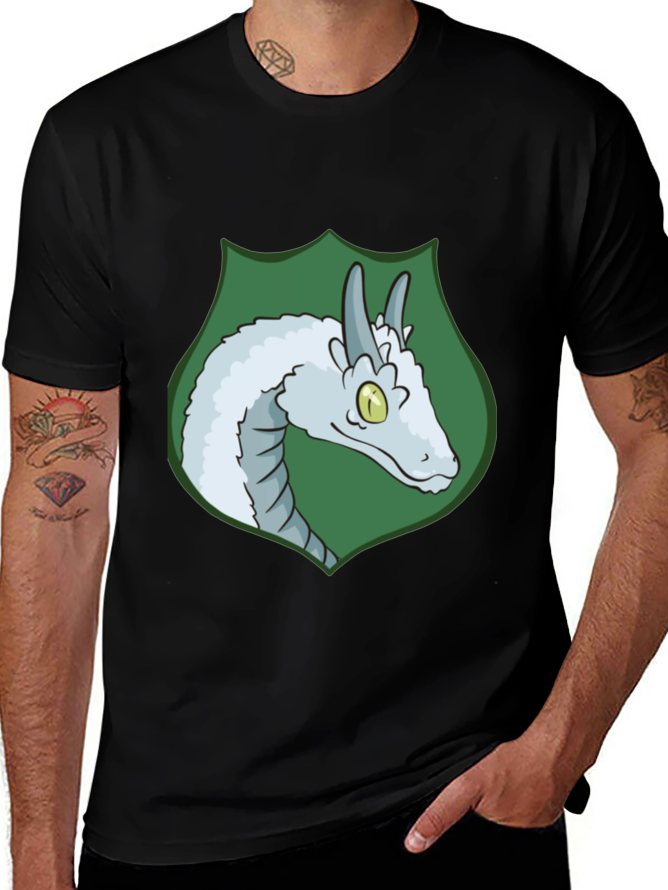 Variant 10 of Dragon Crest Graphic Tee - Fantasy Style Black T-Shirt