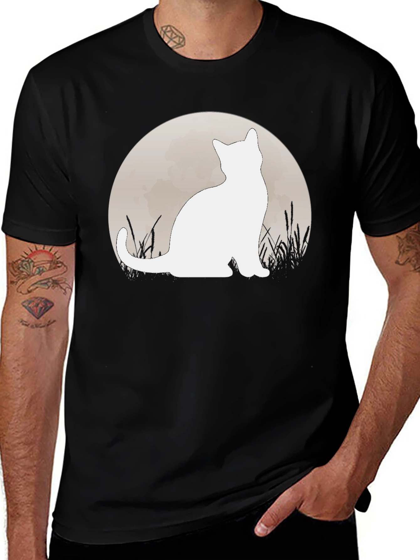 Variant 30 of Moon Cat Graphic Tee - Black Casual Shirt