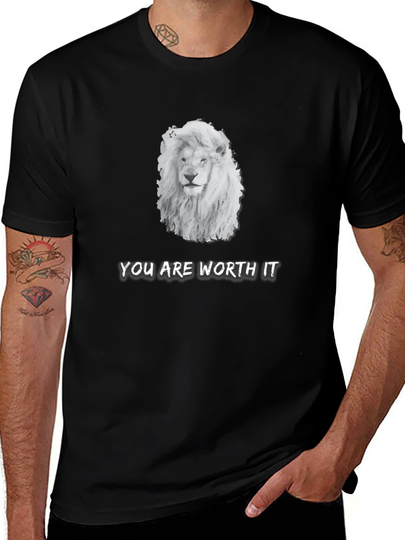 Black Lion Graphic Tee - You Are Worth It - Soft Cotton T-Shirt main image
