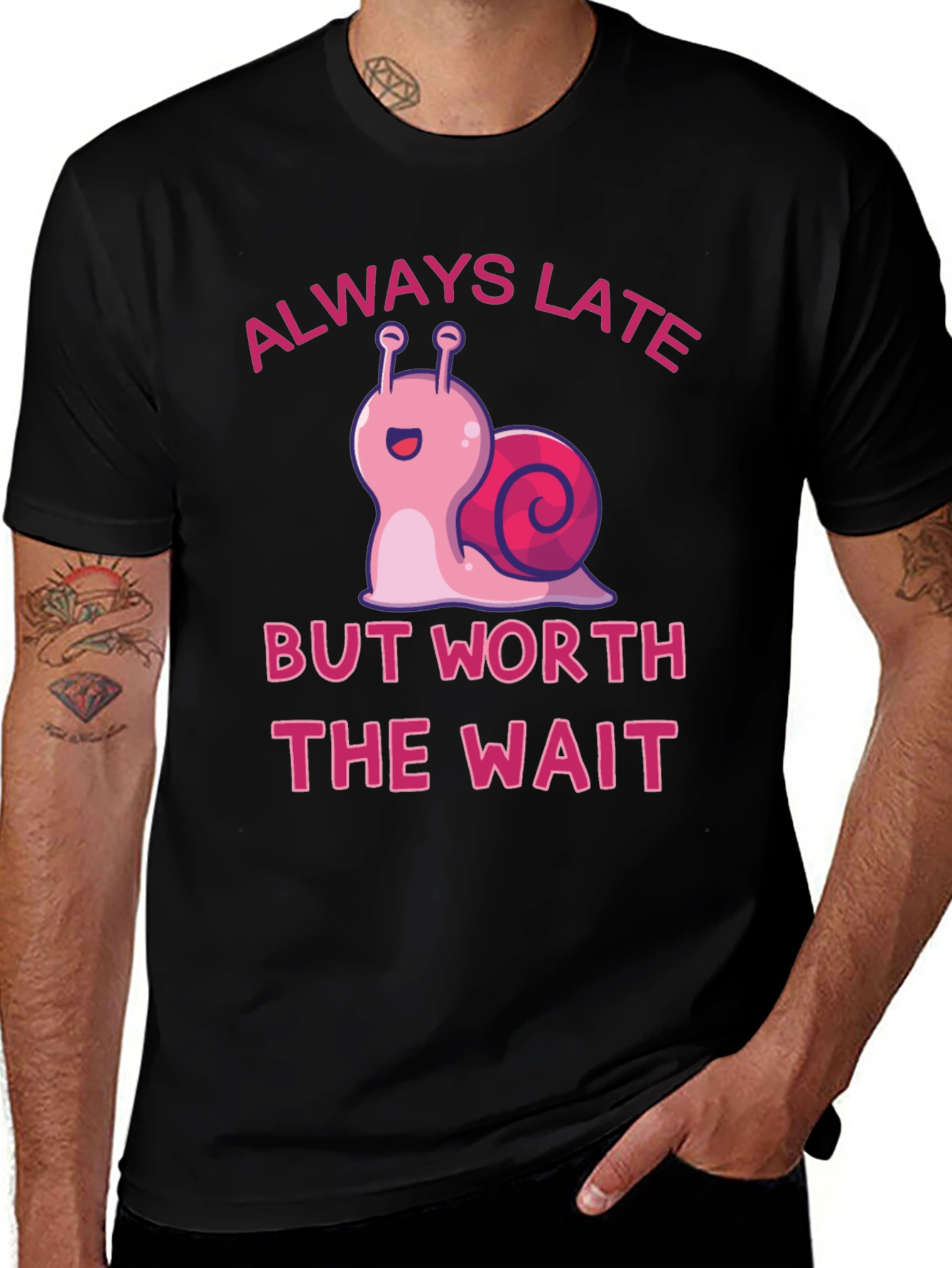 Black Always Late Snail Graphic Tee main image