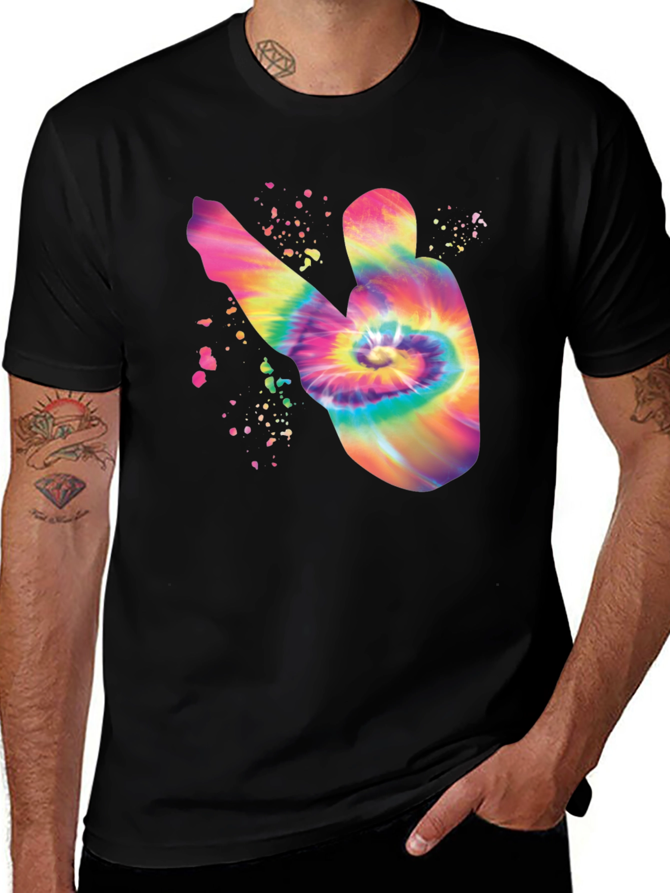 Variant 13 of Tie-Dye Peace Sign Graphic Tee - Black