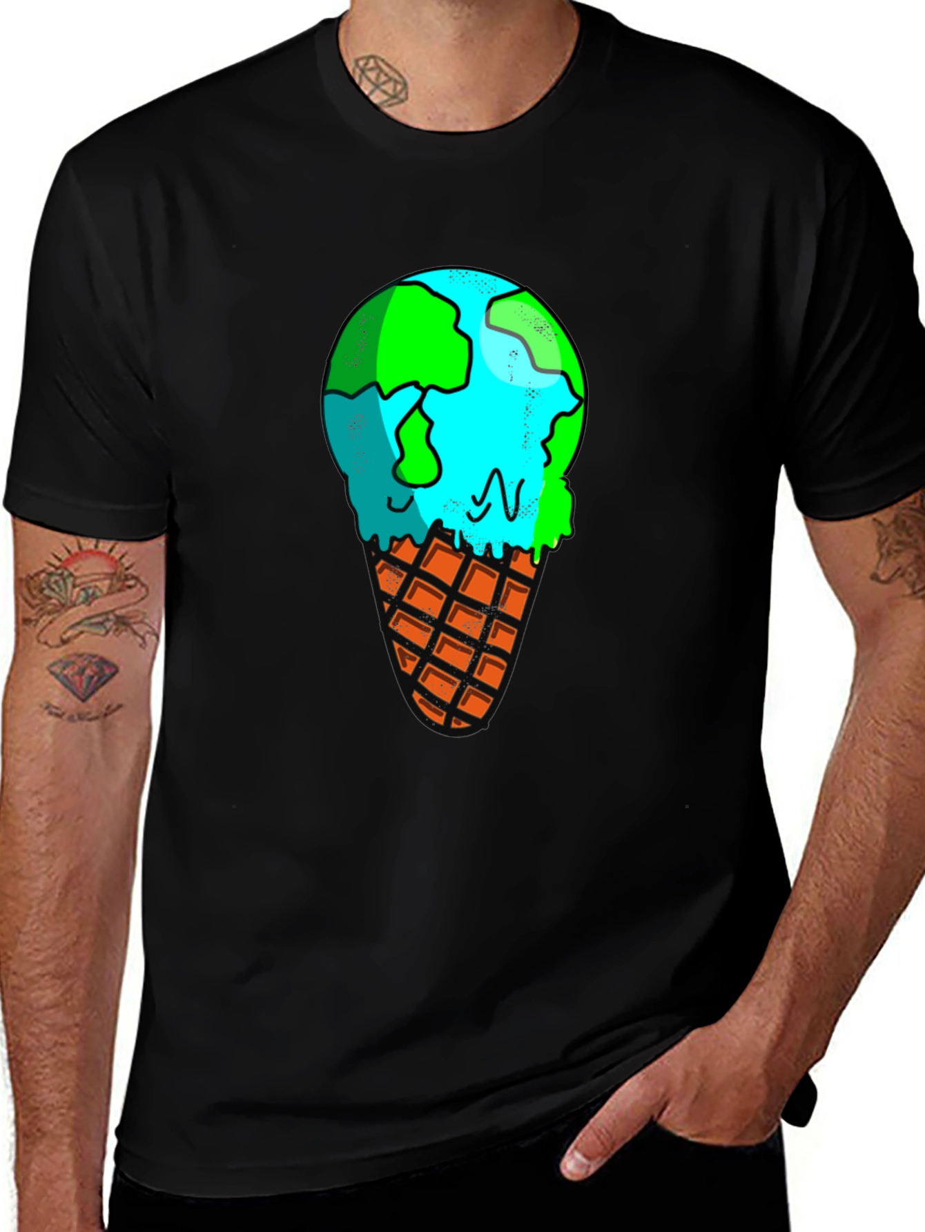 Variant 10 of Earth Ice Cream Cone Graphic Tee - Global Warming Awareness T-Shirt