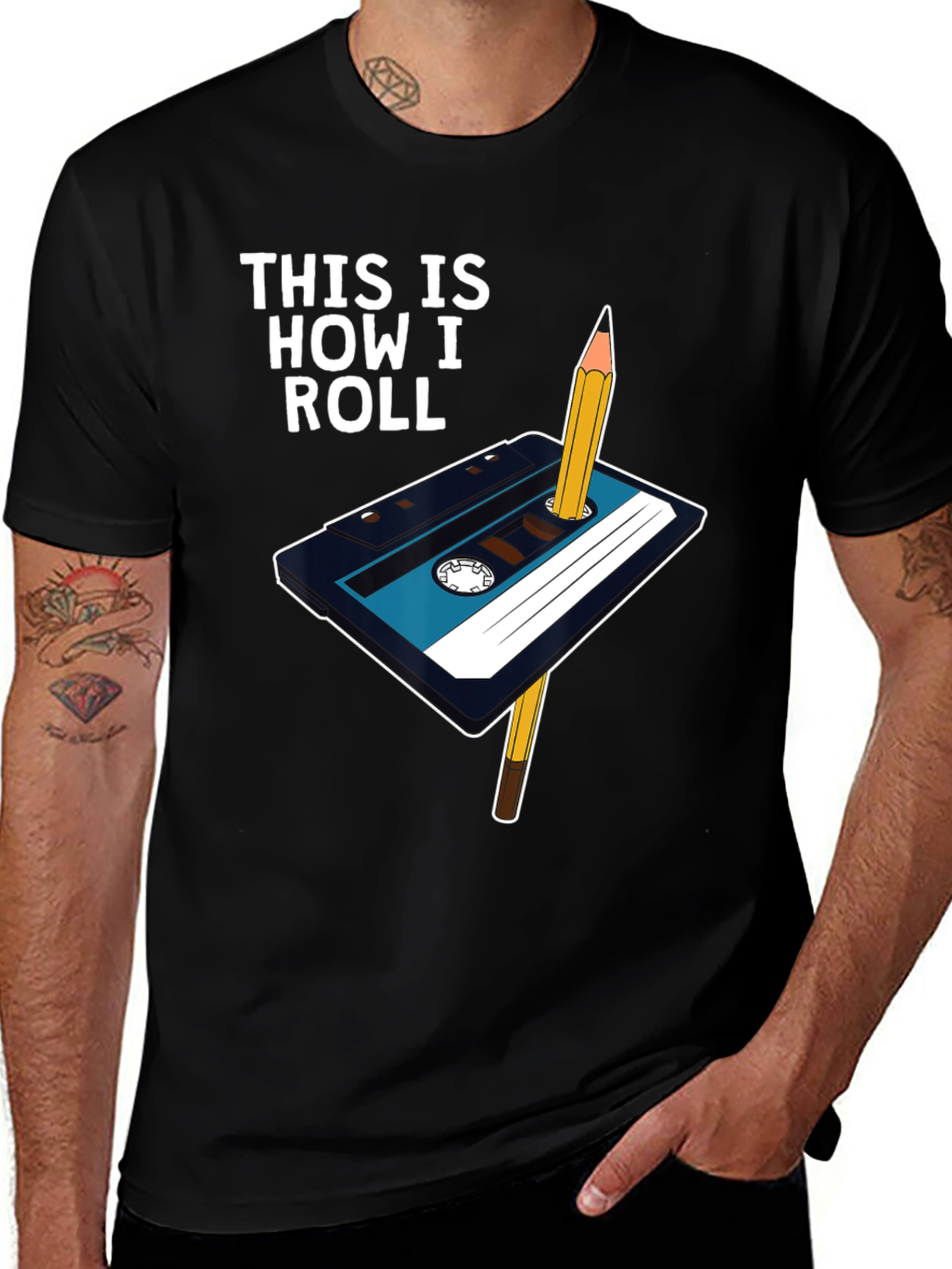Variant 17 of Retro Cassette Tape & Pencil T-Shirt - This is How I Roll