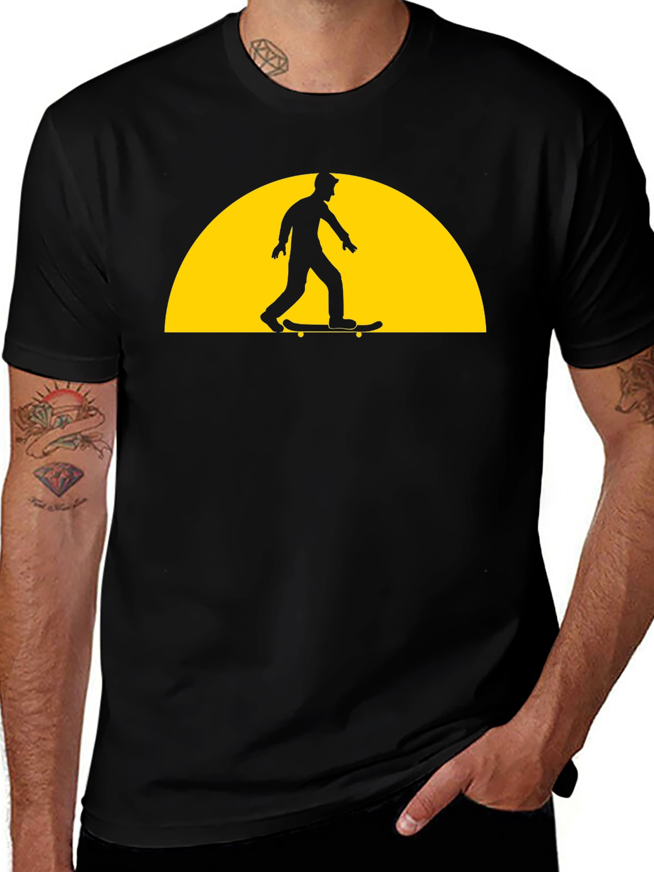 Variant 16 of Skateboarder Silhouette Graphic Tee - Black