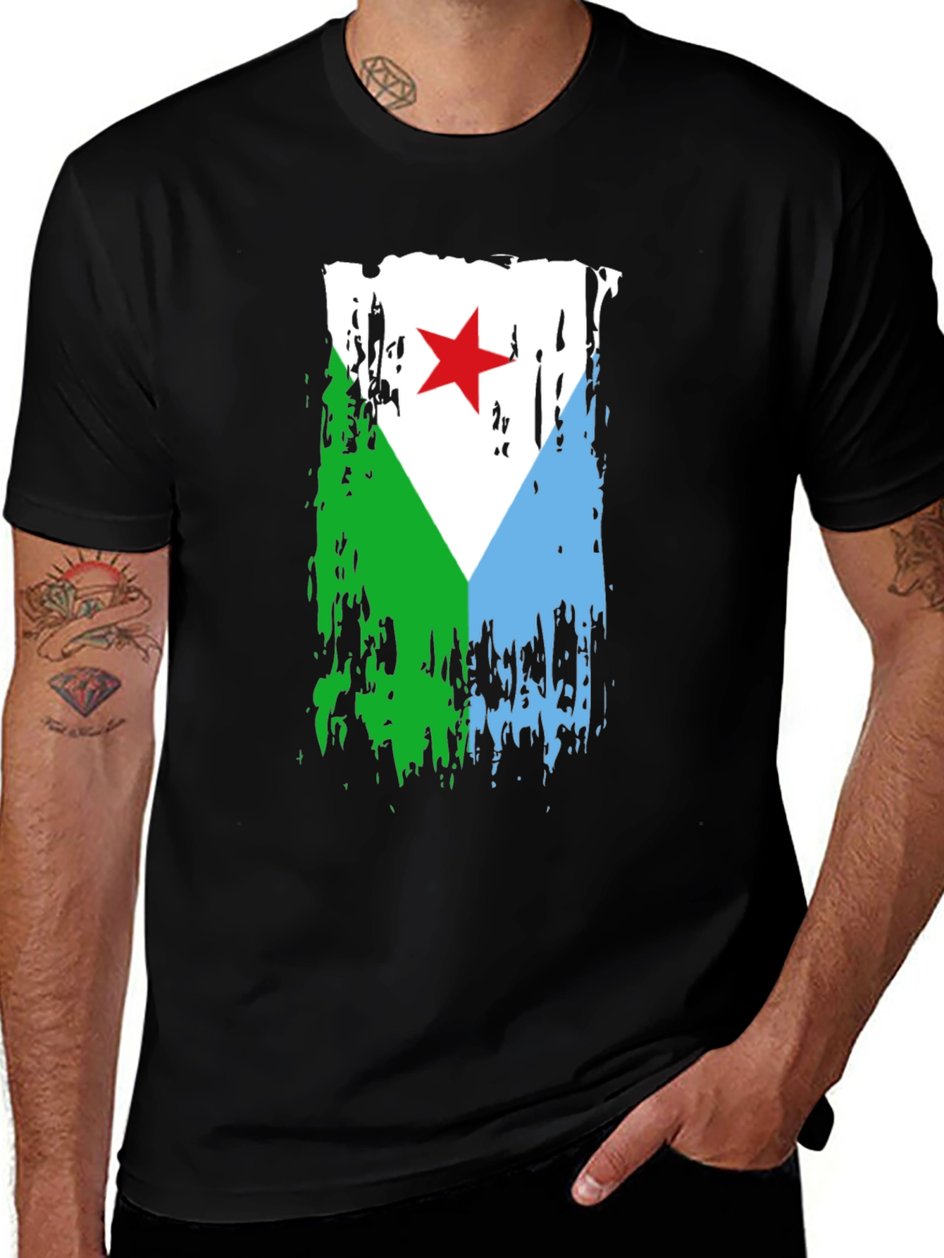 Djibouti Flag T-Shirt - Distressed Design