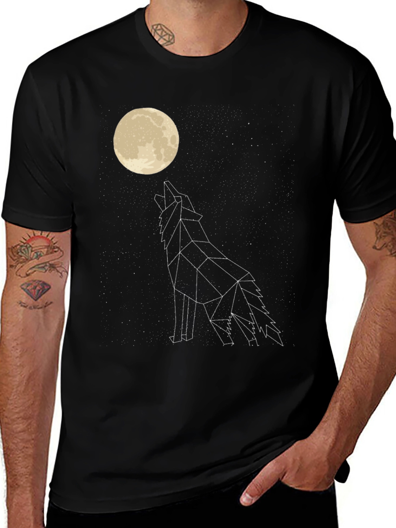 Variant 16 of Geometric Wolf Howling at Moon Black T-Shirt