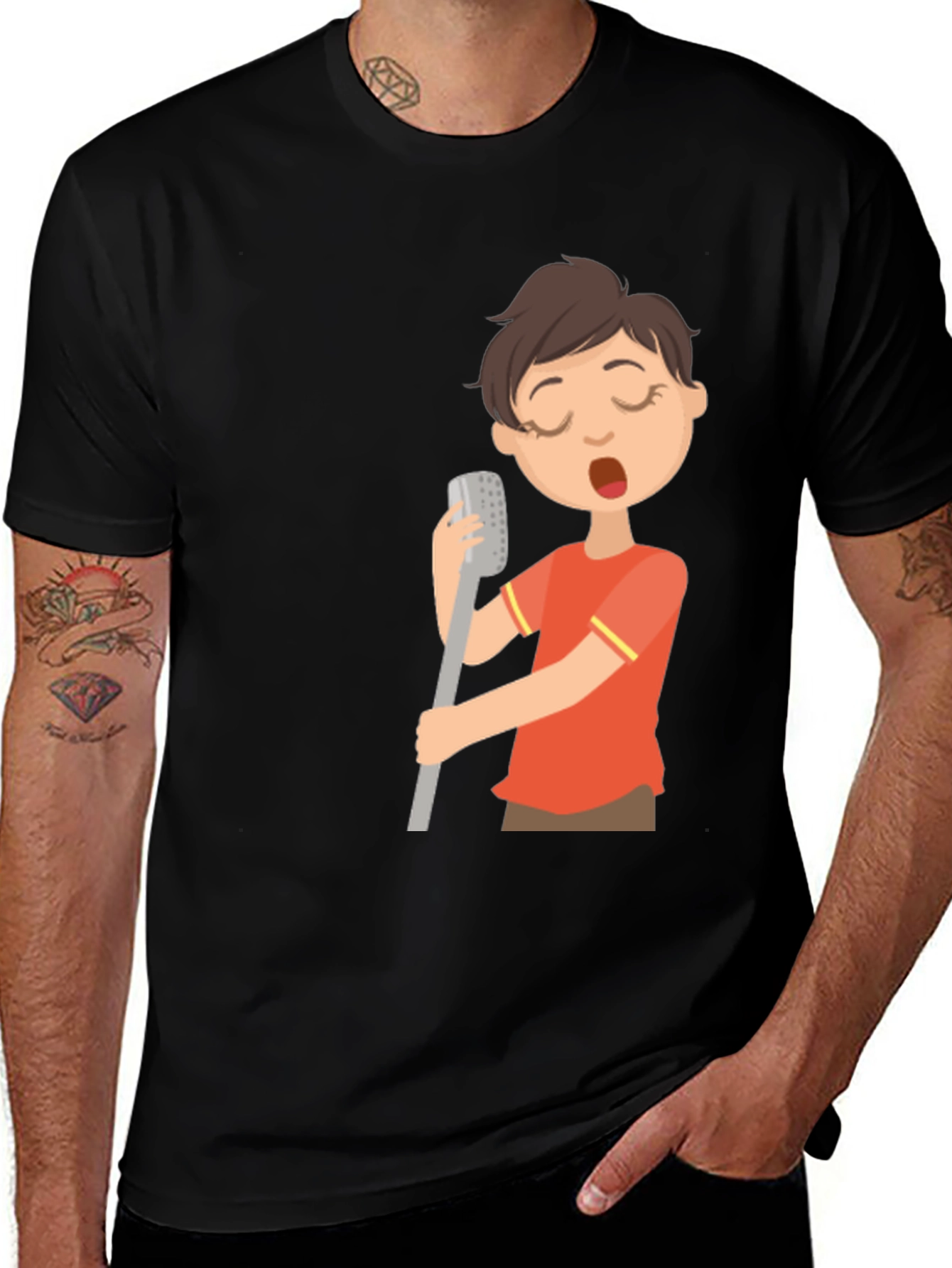 Variant 17 of Singing Boy Graphic Tee - Black Cotton Blend T-Shirt