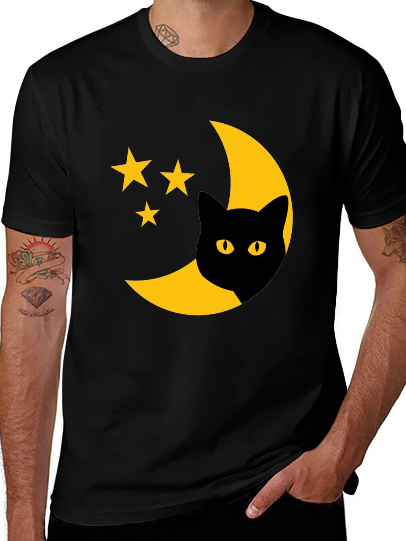 Variant 21 of Black Cat Moon & Stars T-Shirt