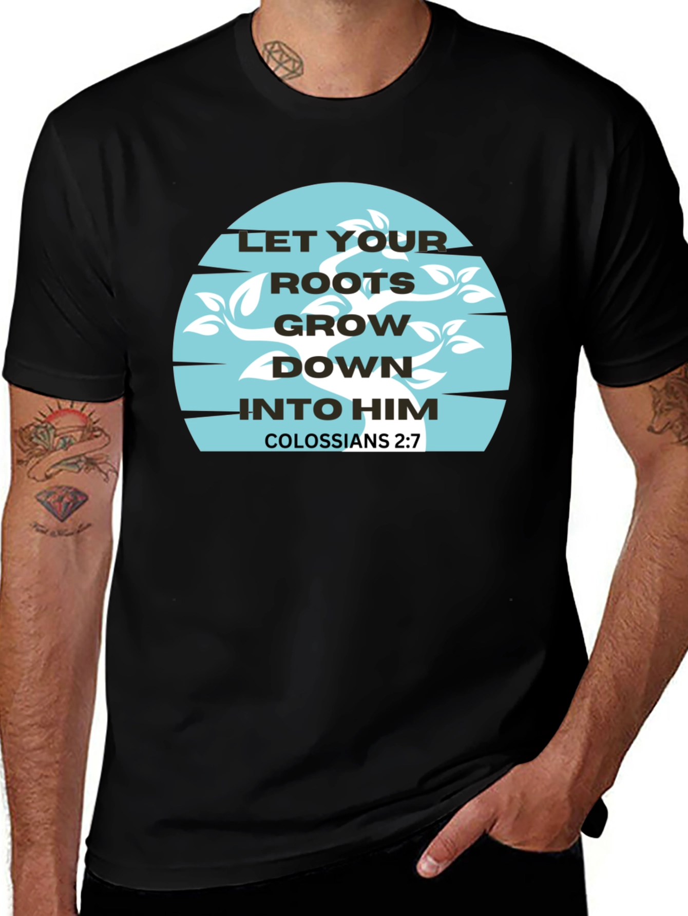 Variant 25 of Roots Grow Down T-Shirt - Colossians 2:7 Graphic Tee