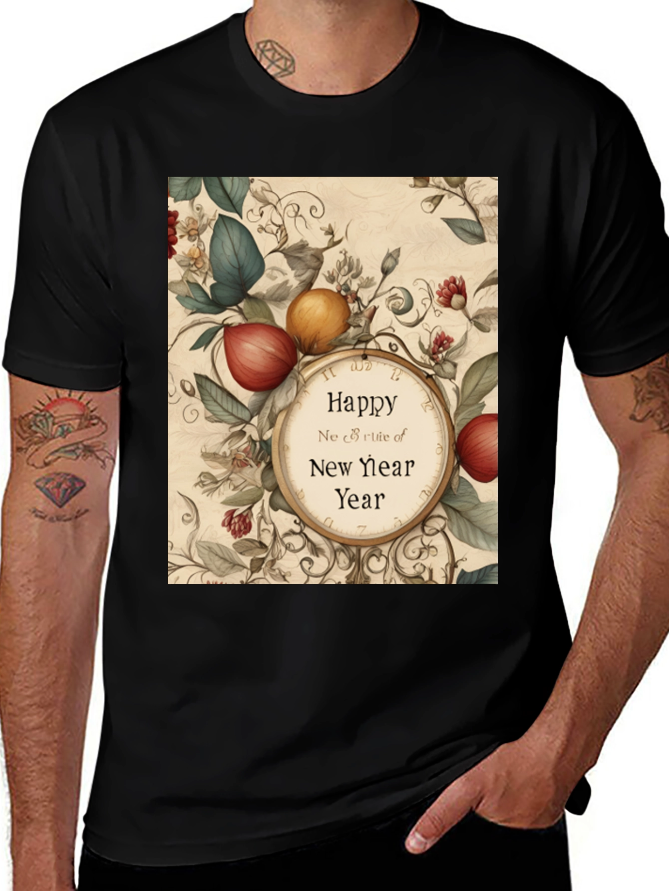 Festive New Year Botanical Clock T-Shirt