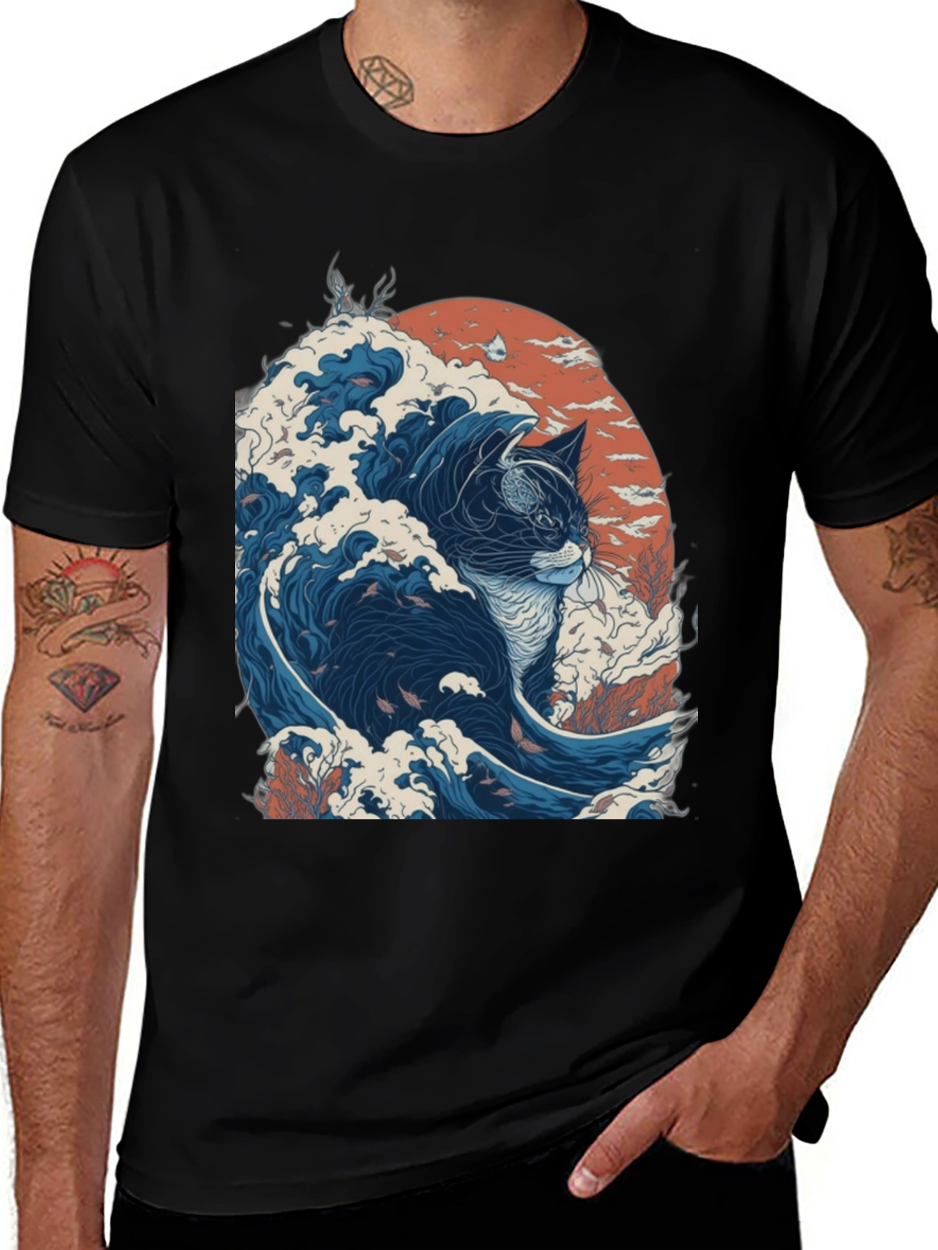 Variant 23 of Great Wave Cat T-Shirt
