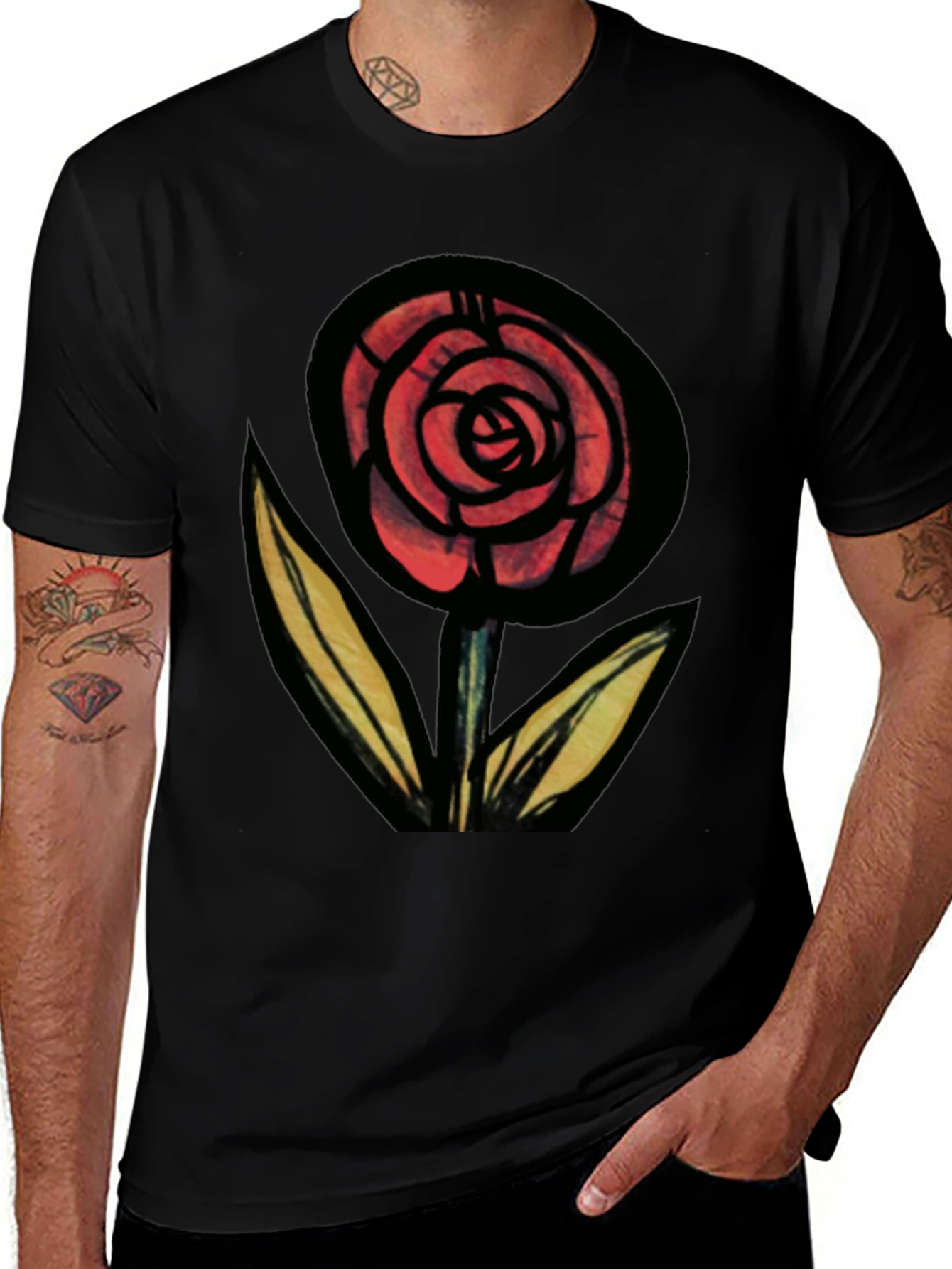 Variant 22 of Rose Graphic Black Tee - Men's Fashion