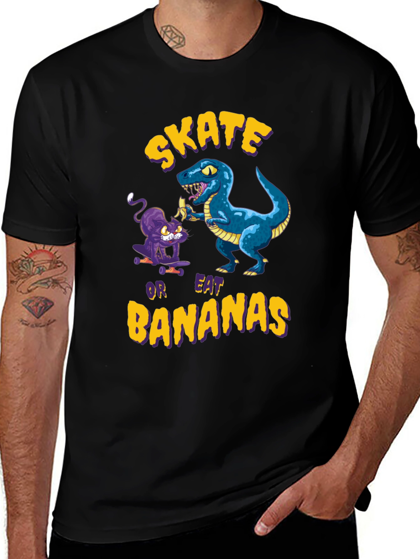Variant 25 of Skate or Eat Bananas Graphic Tee - Quirky Novelty T-Shirt