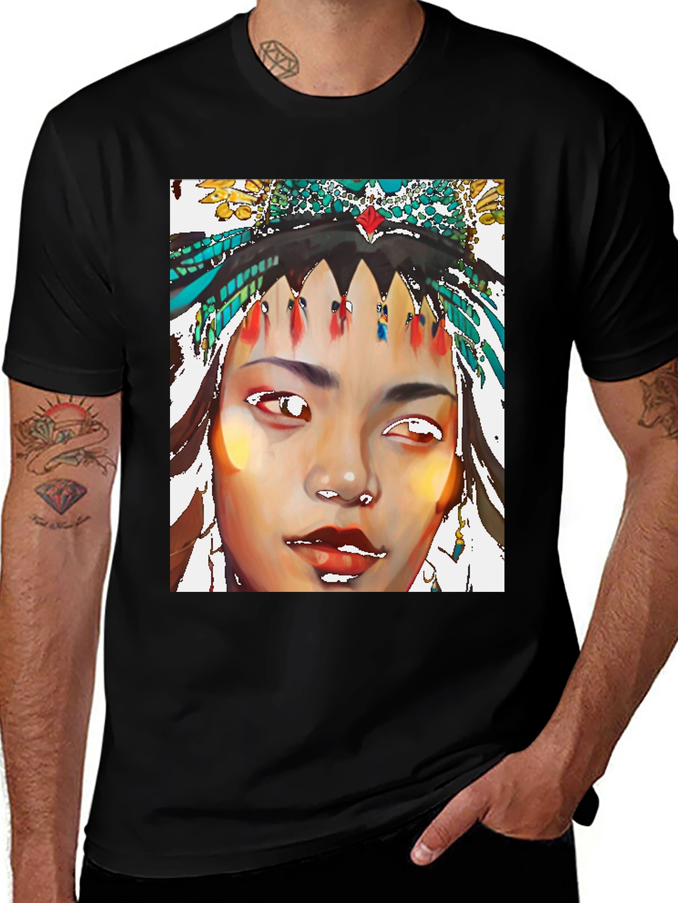 Variant 26 of Native Portrait Graphic Tee - Black