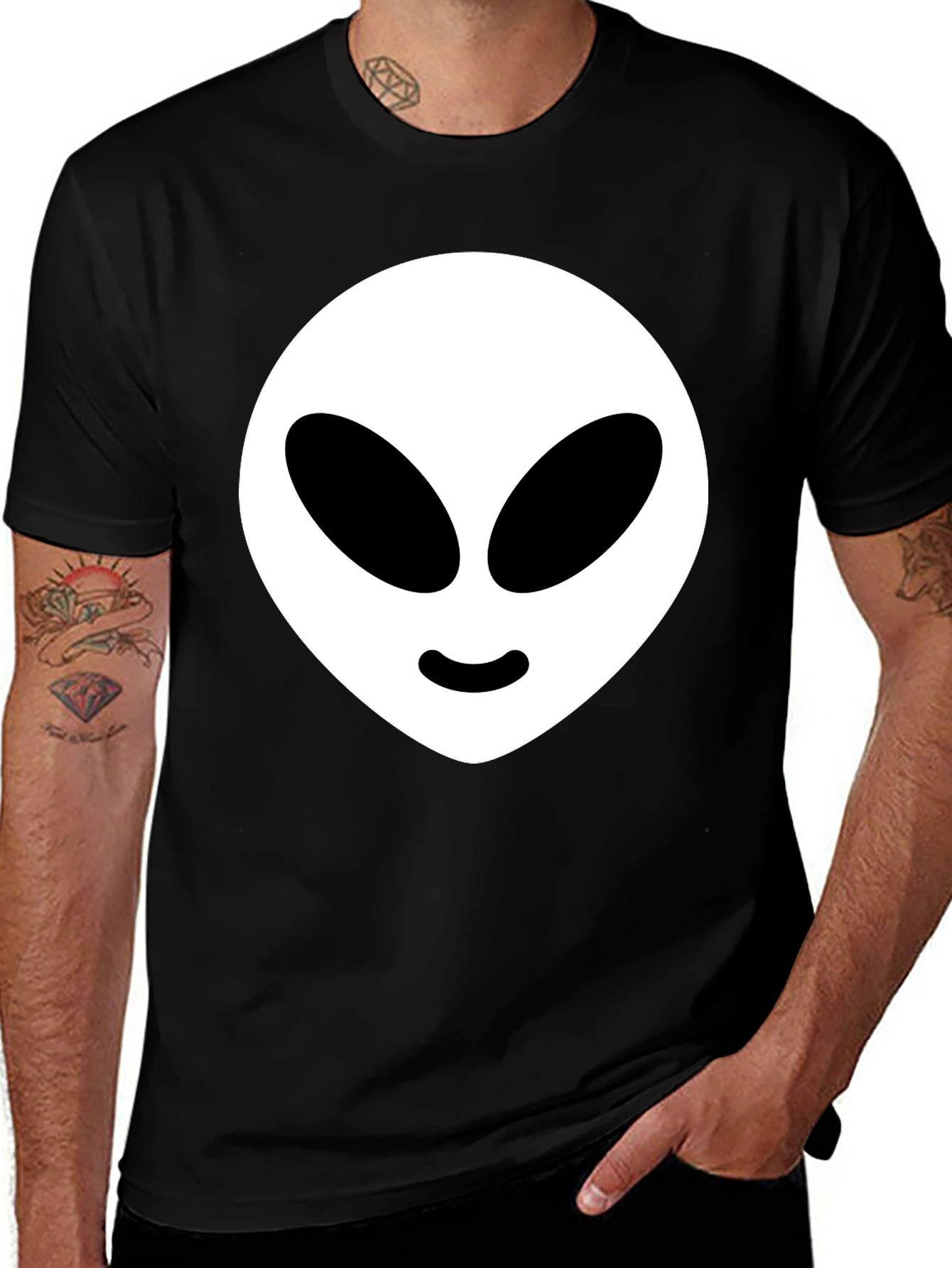 Variant 19 of Alien Head Graphic Tee - Black Cotton Blend