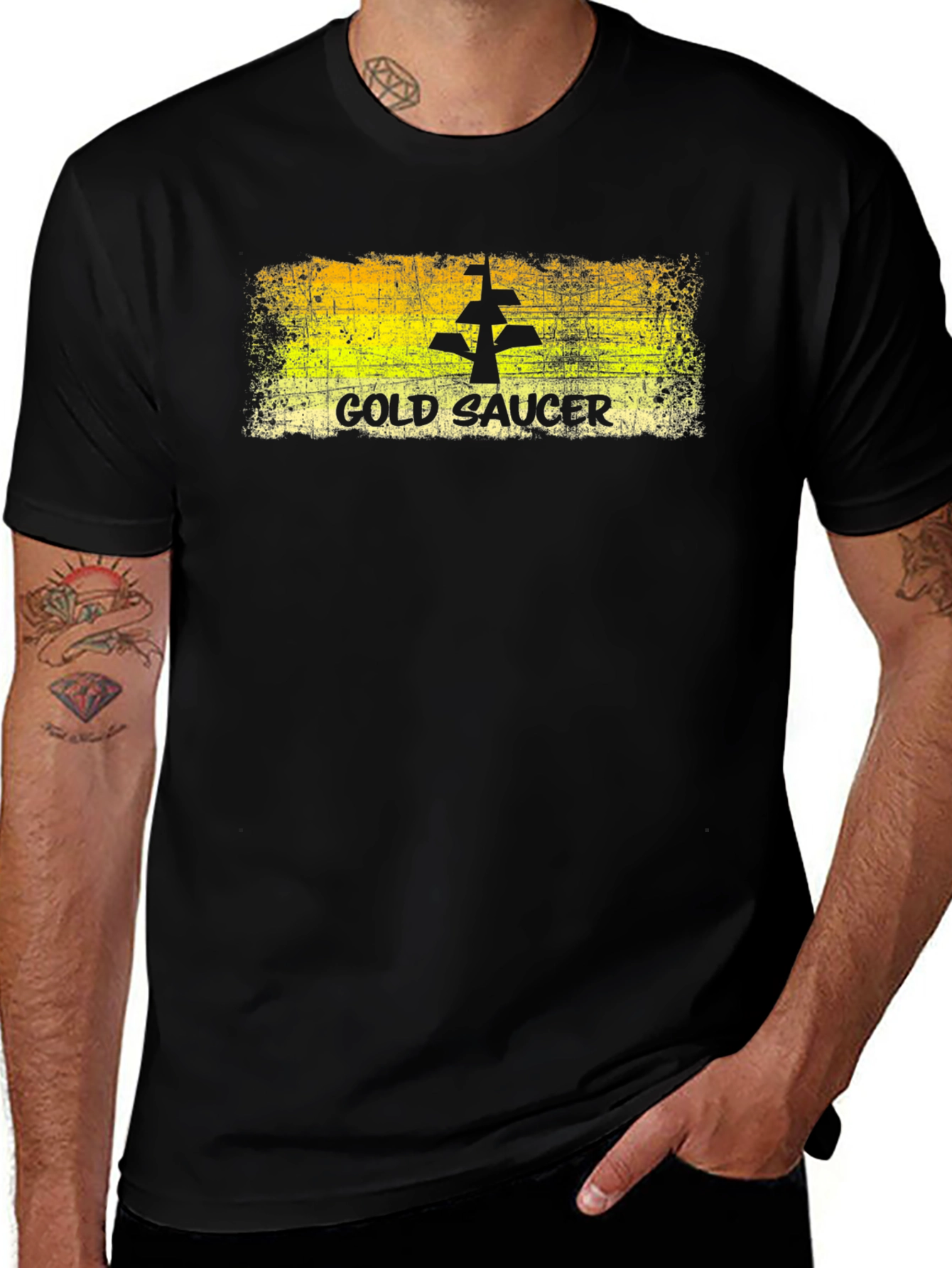 Variant 7 of Gold Saucer Retro Graphic Tee - Black Cotton Blend