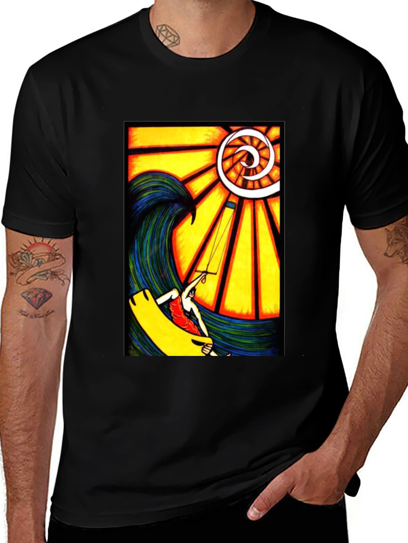 Variant 21 of Surfing Wave Art Print Black T-Shirt
