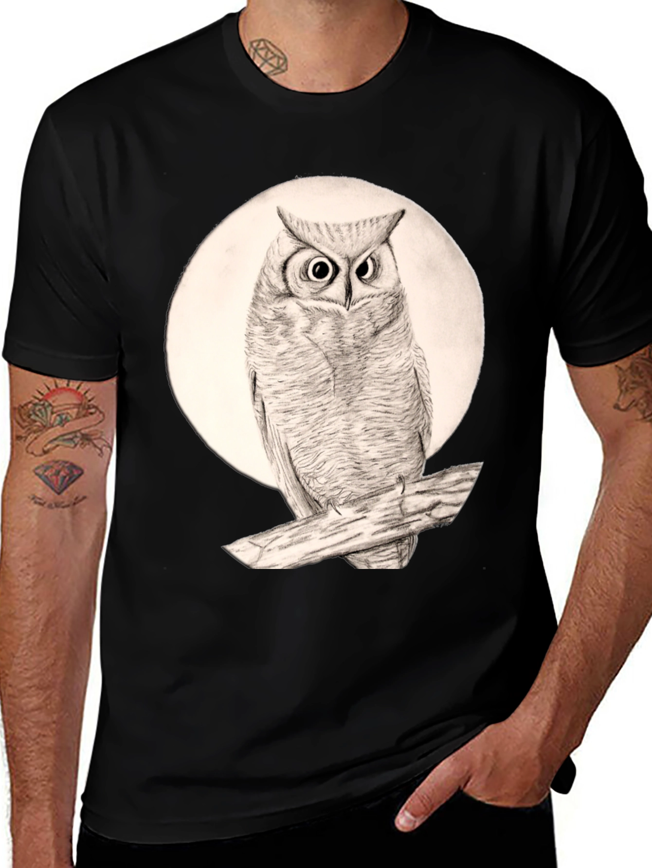 Variant 25 of Owl Graphic Tee - Black Cotton T-Shirt