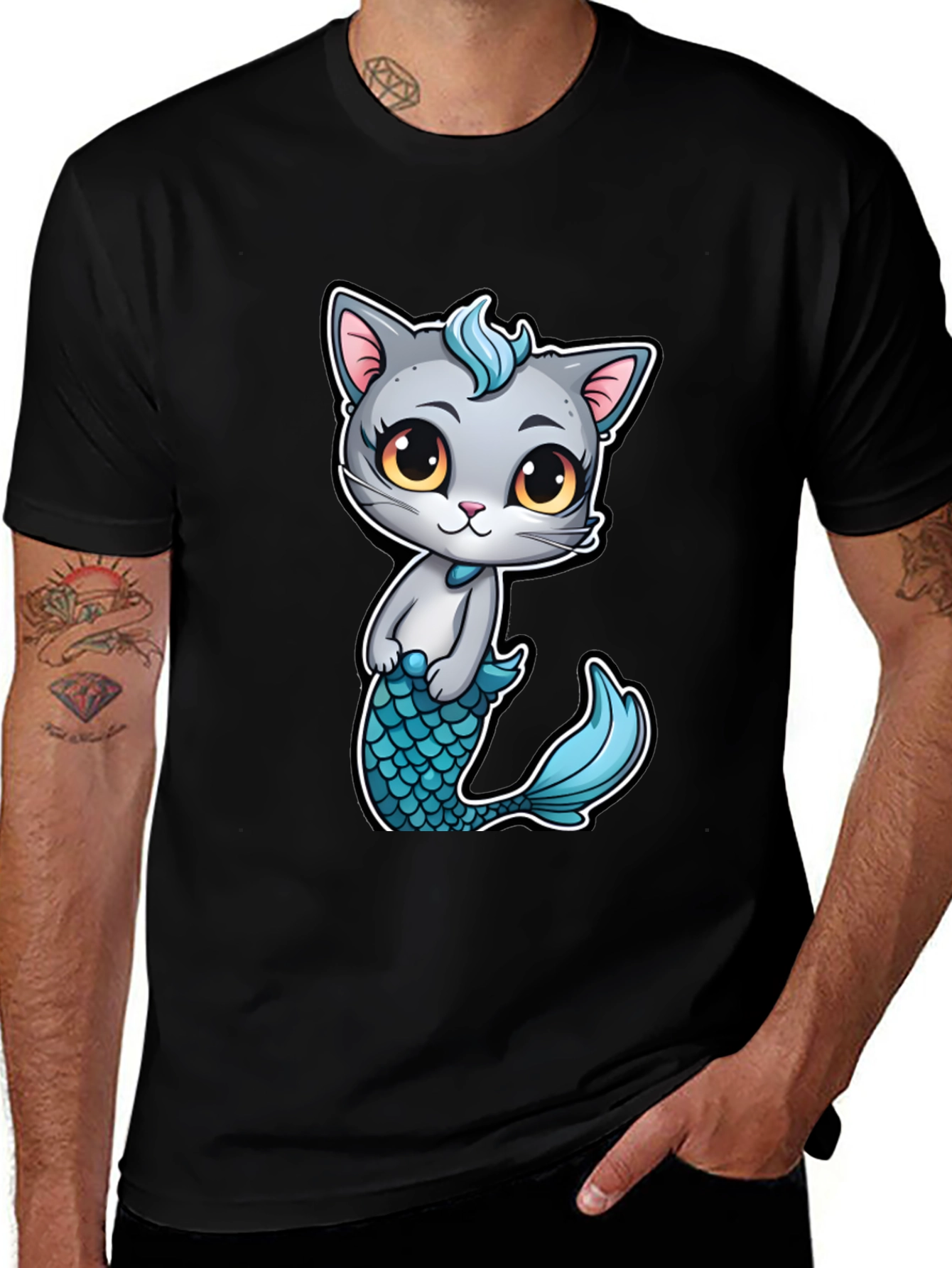 Variant 21 of Cute Mermaid Cat T-Shirt - Unique Cartoon Graphic Tee