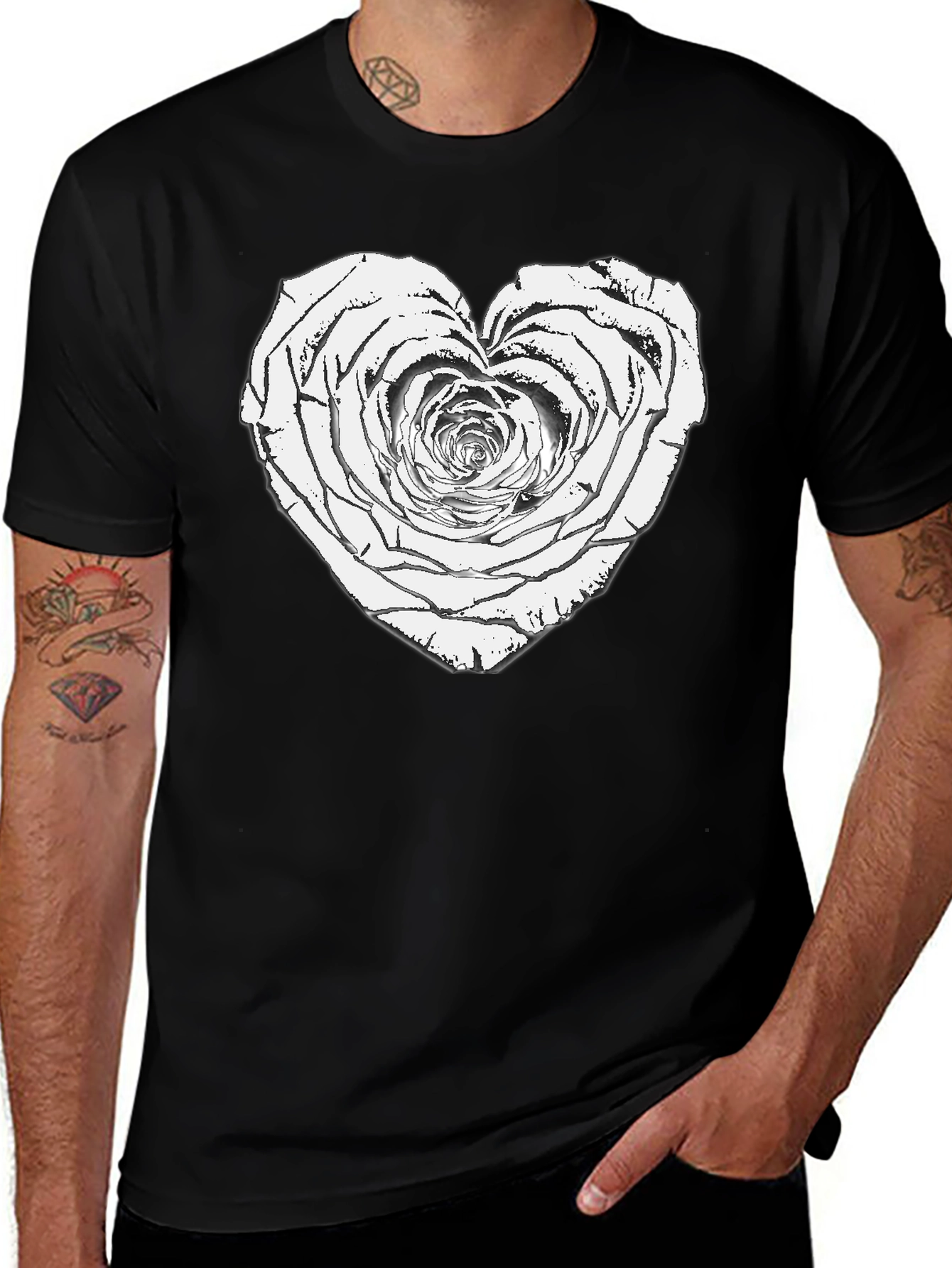 Variant 15 of Rose Heart Graphic Tee - Soft Black Cotton