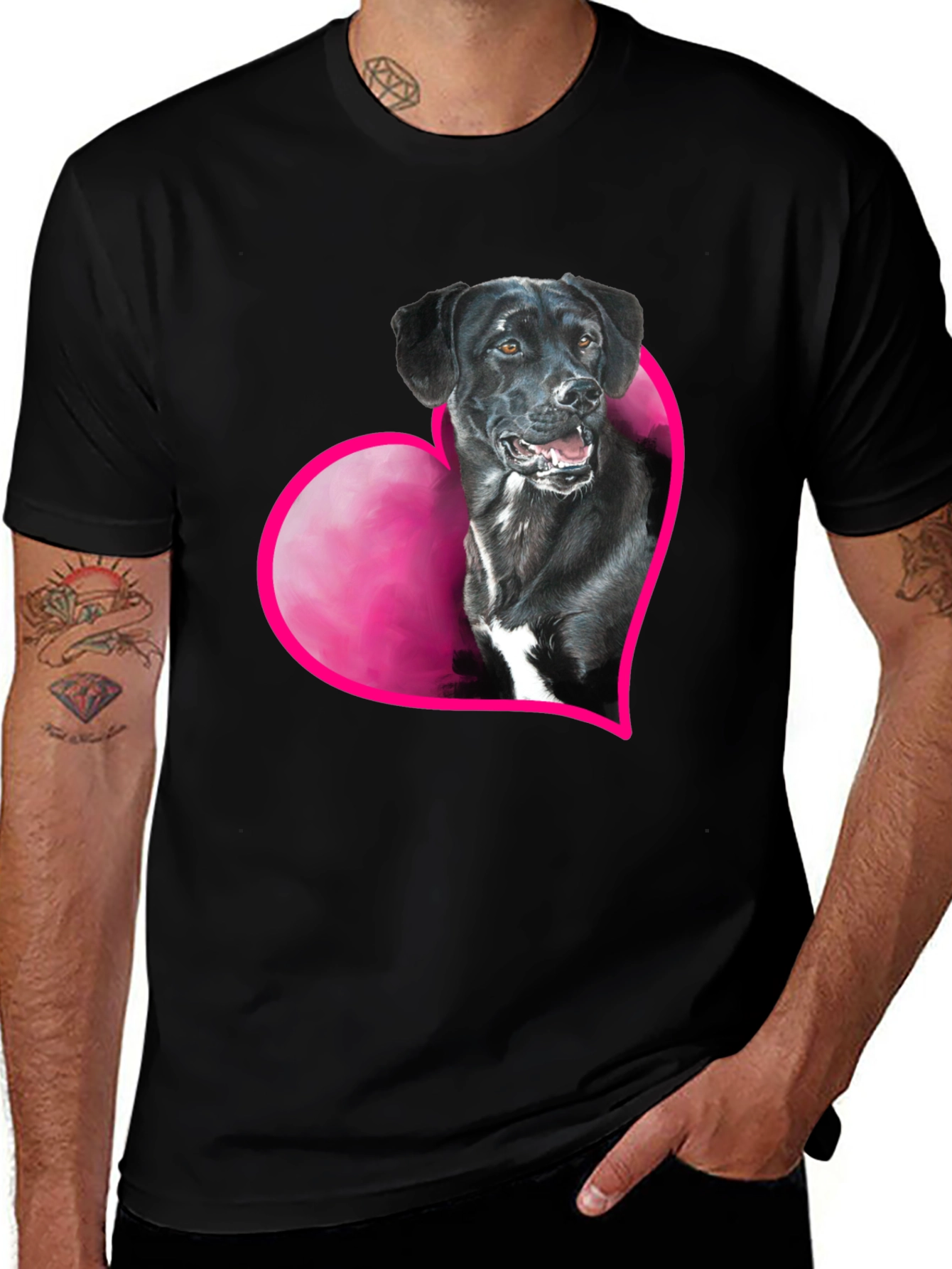 Variant 15 of Dog Heart T-Shirt - Black Cotton Blend