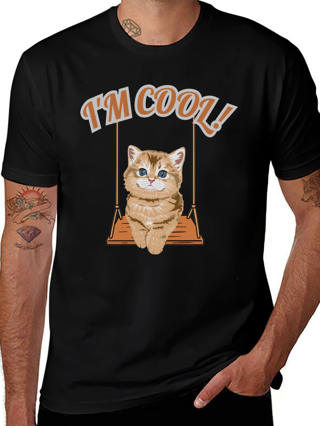 Variant 10 of Cool Cat Swing T-Shirt - Men's Black Graphic Tee