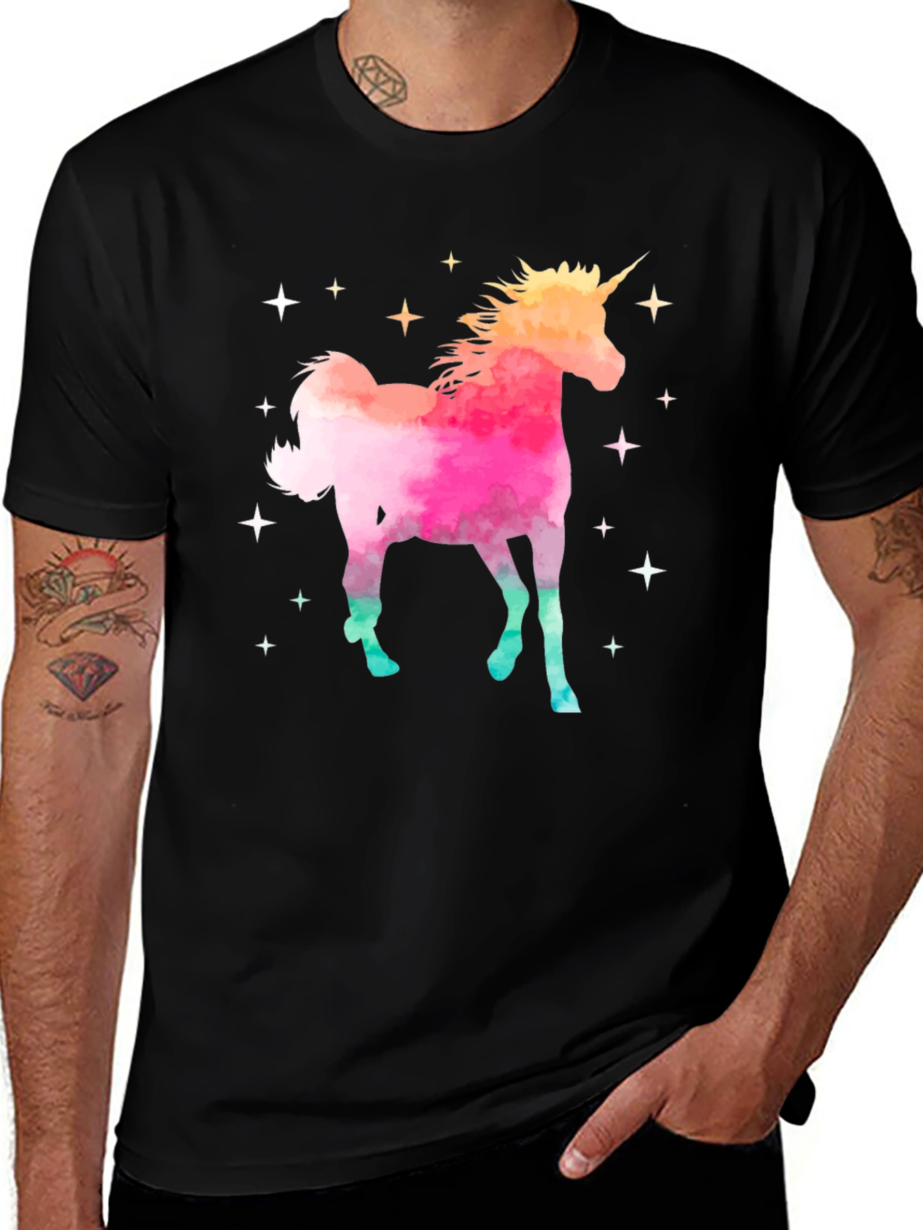 Variant 18 of Watercolor Unicorn Black T-Shirt