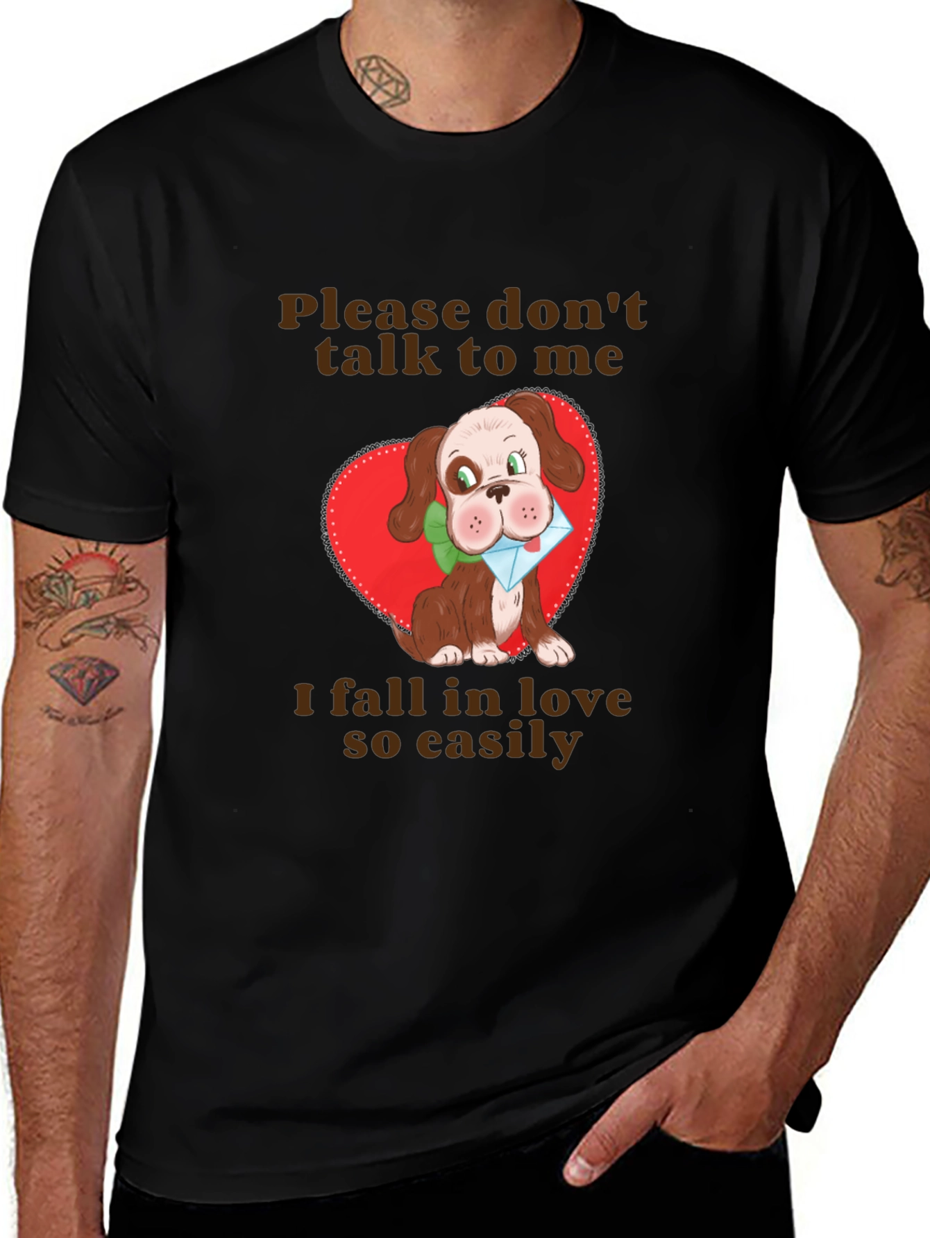 Variant 4 of Cute Dog Graphic T-Shirt - "Fall in Love Easily"