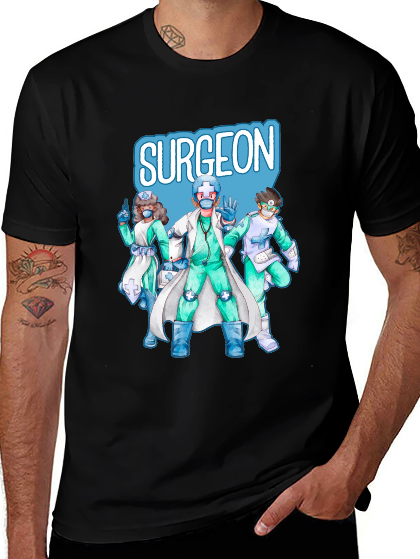 Variant 18 of Surgeon Hero Graphic Tee - Black Cotton T-Shirt