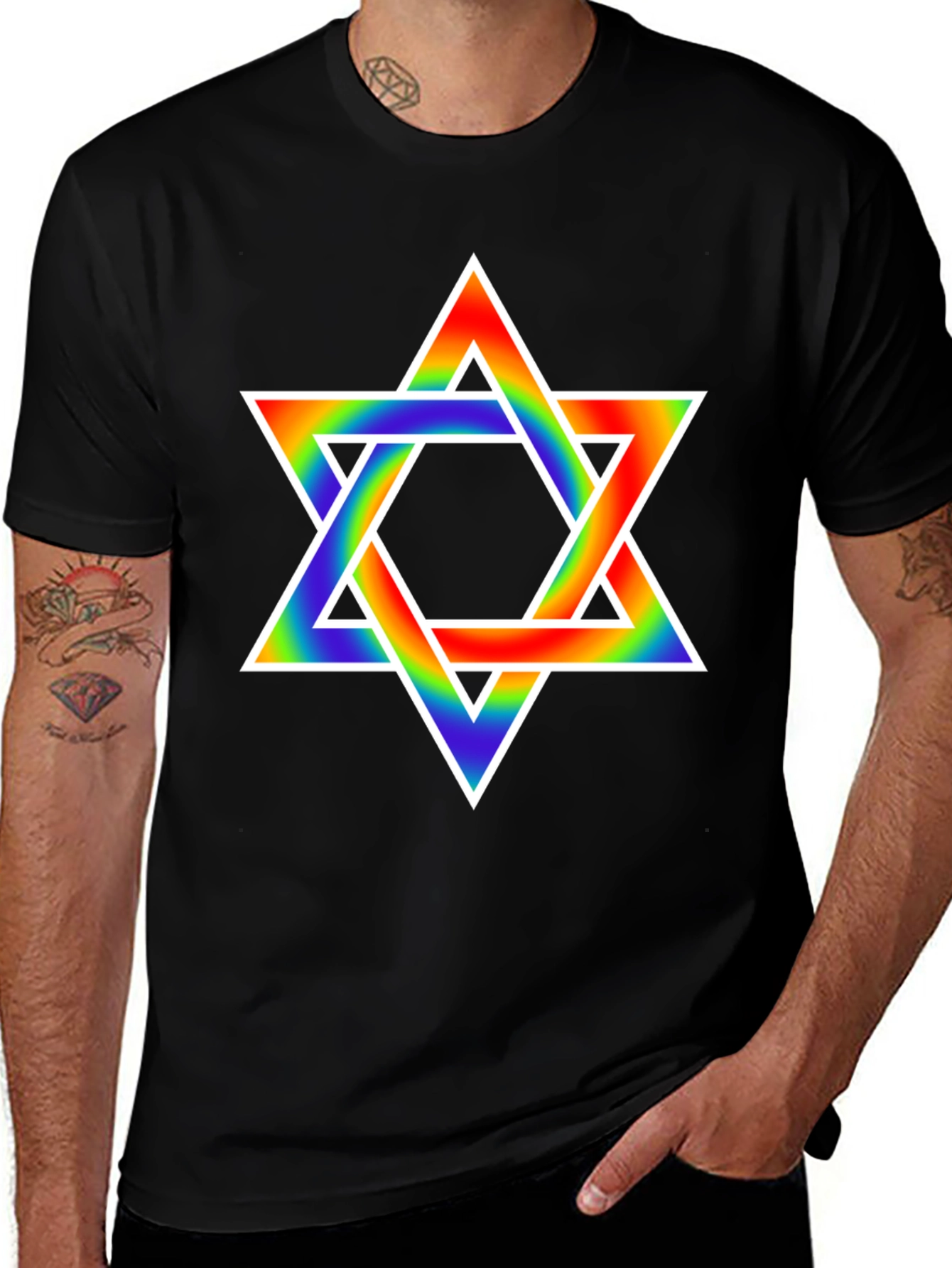 Rainbow Star of David Graphic Tee - Black T-Shirt