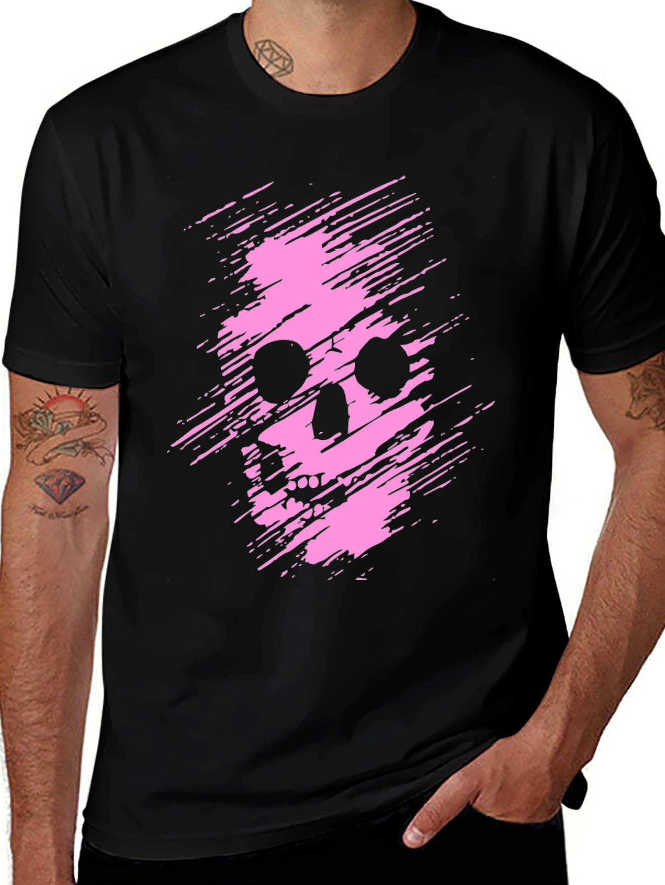 Variant 4 of Edgy Skull Graphic Tee - Men's Black T-Shirt