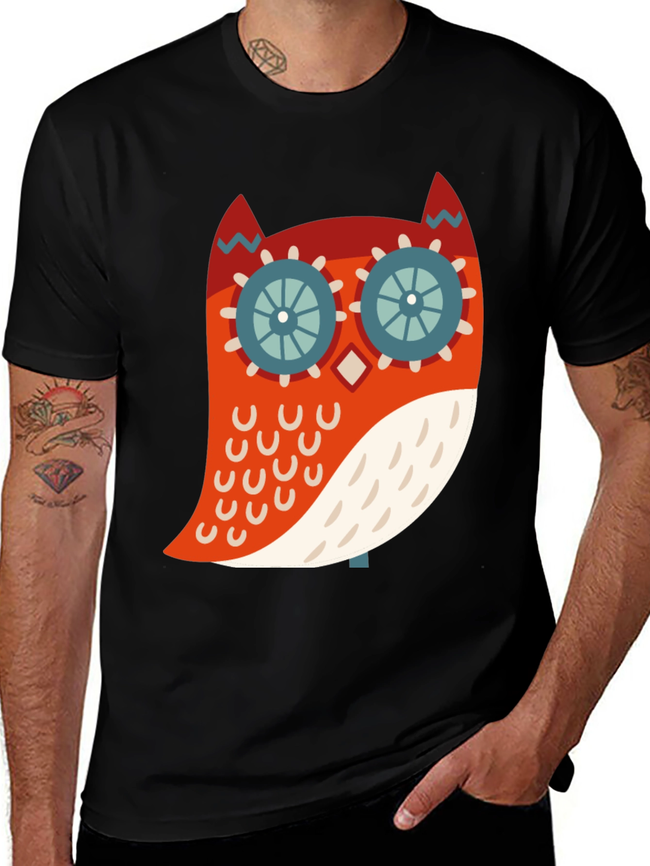 Variant 30 of Cool Owl Graphic Print Black T-Shirt