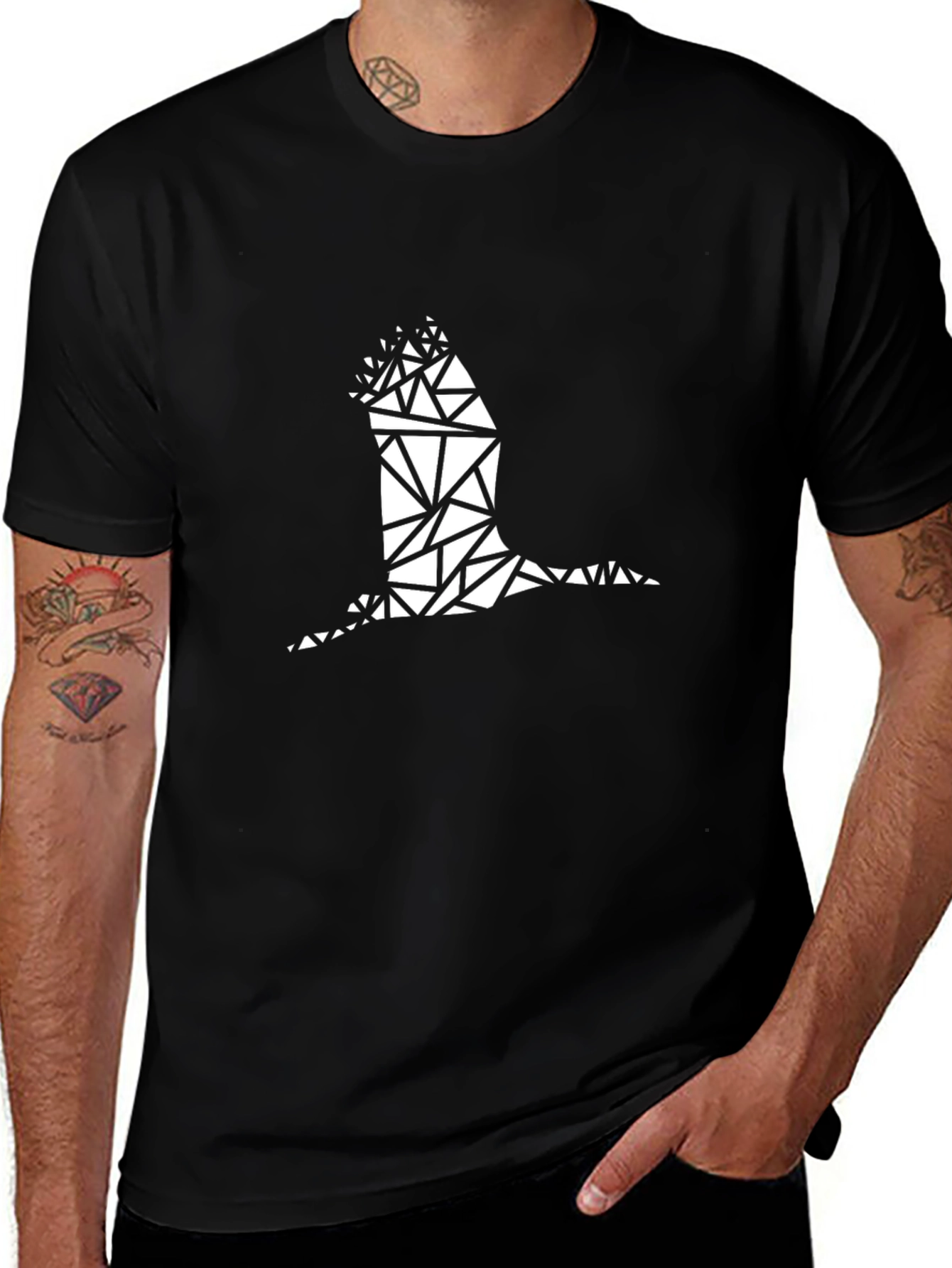 Black Geometric Bird Graphic Black T-Shirt main image