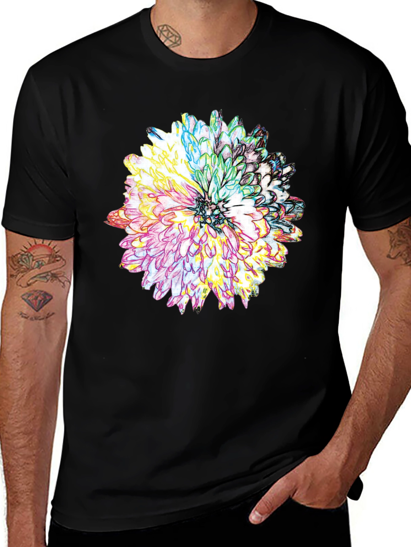 Variant 29 of Floral Graphic Print Tee - Men's Black T-Shirt