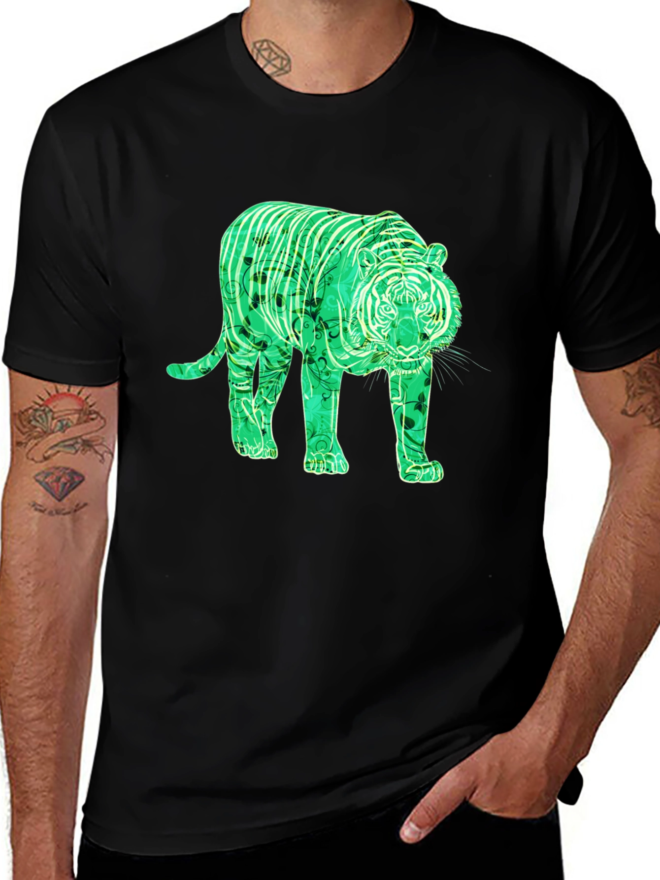 Variant 13 of Green Tiger Graphic Tee - Men's Black T-Shirt