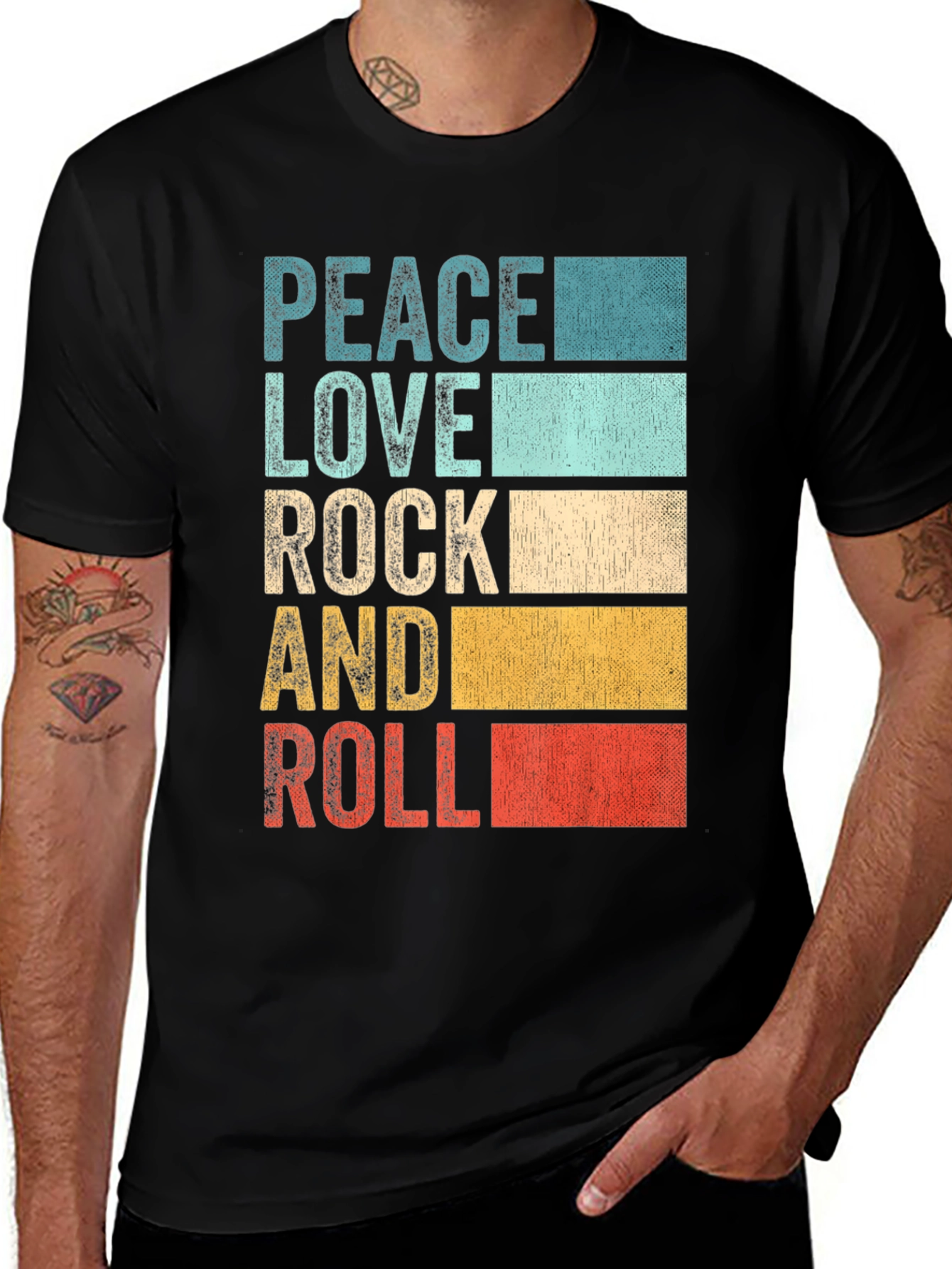 Variant 27 of Retro Peace Love Rock & Roll Graphic T-Shirt