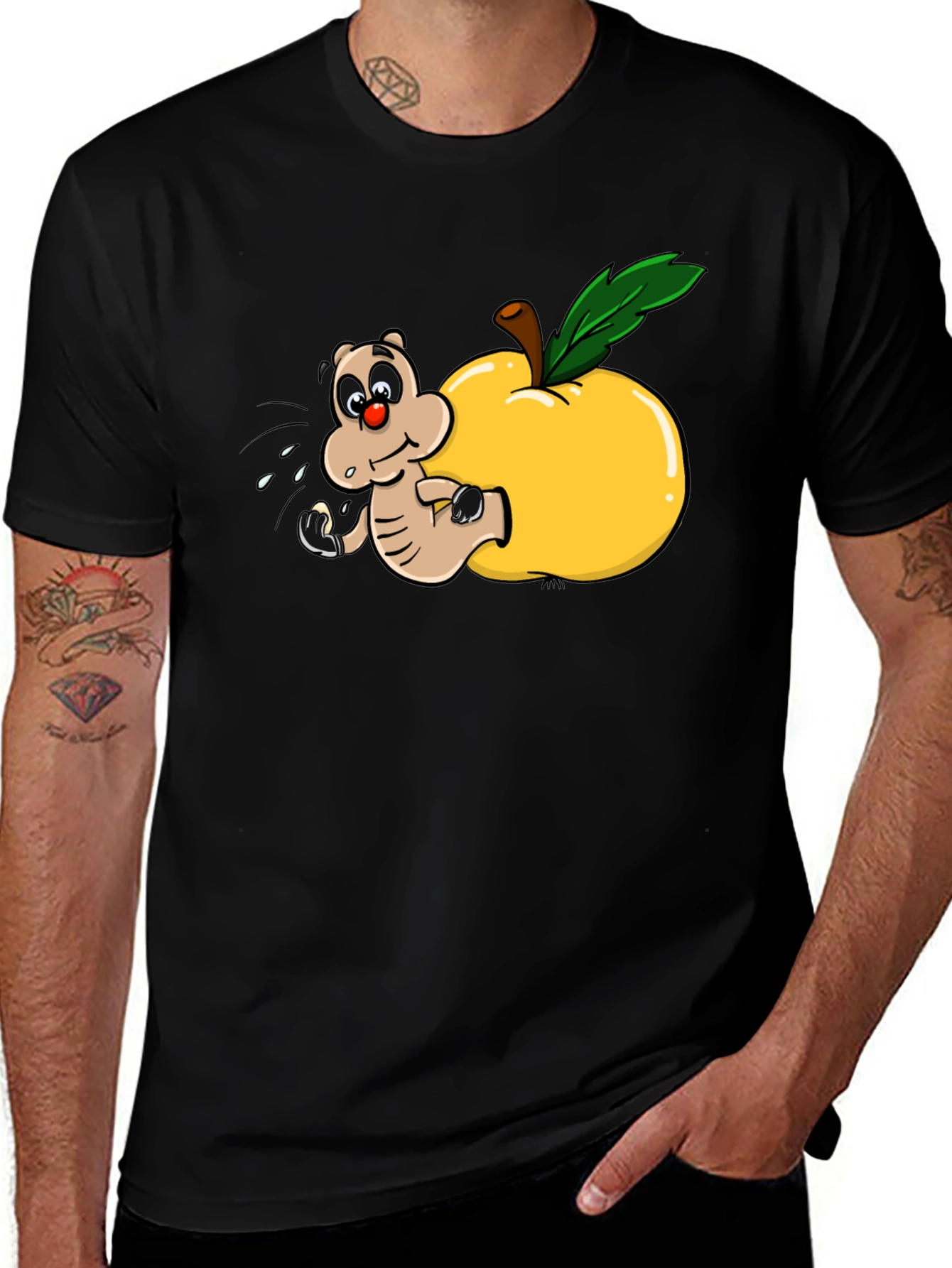 Variant 26 of Worm in Apple T-Shirt - Fun Cartoon Graphic Tee