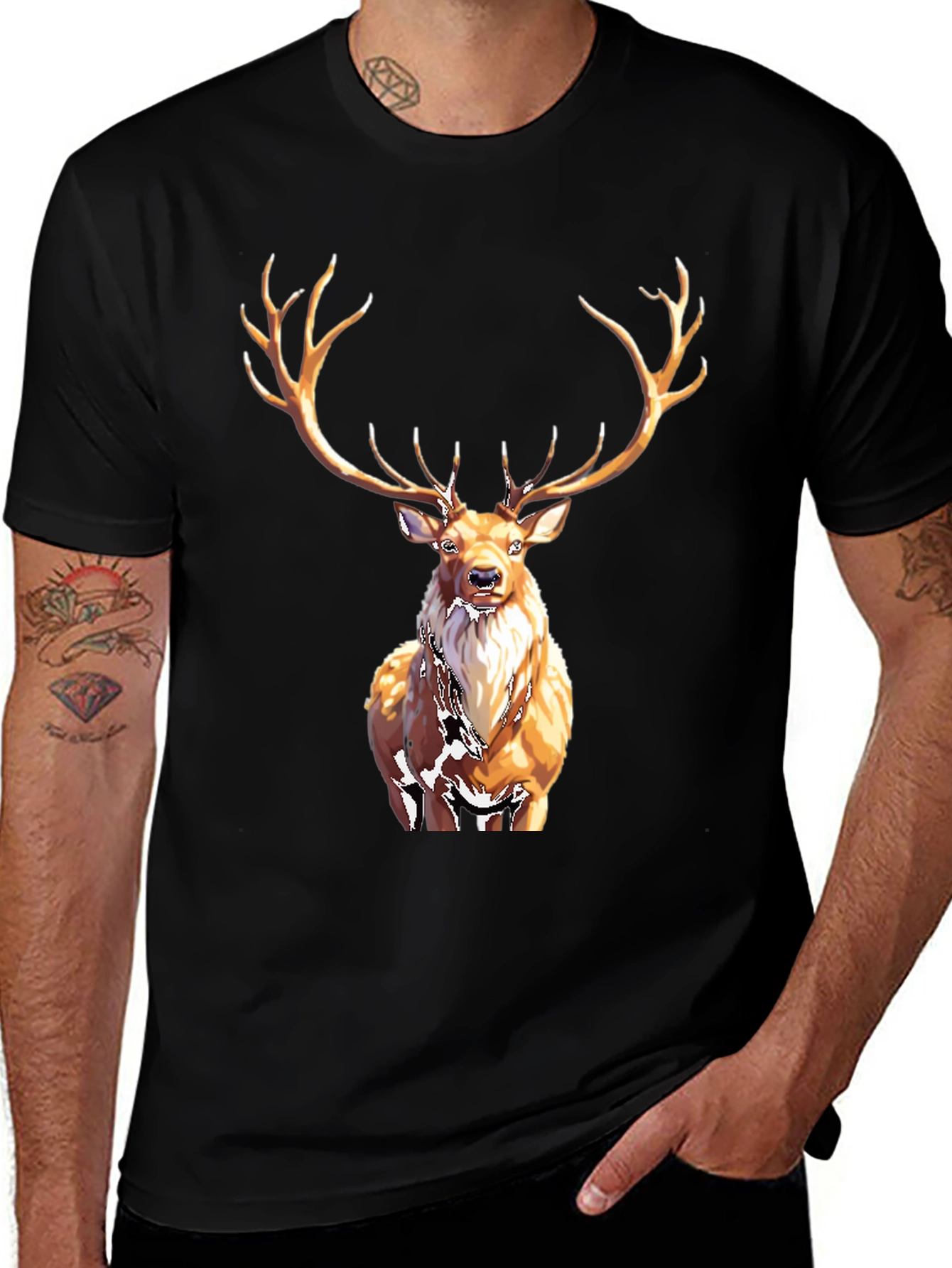 Variant 6 of Majestic Deer Graphic Tee - Black Cotton T-Shirt