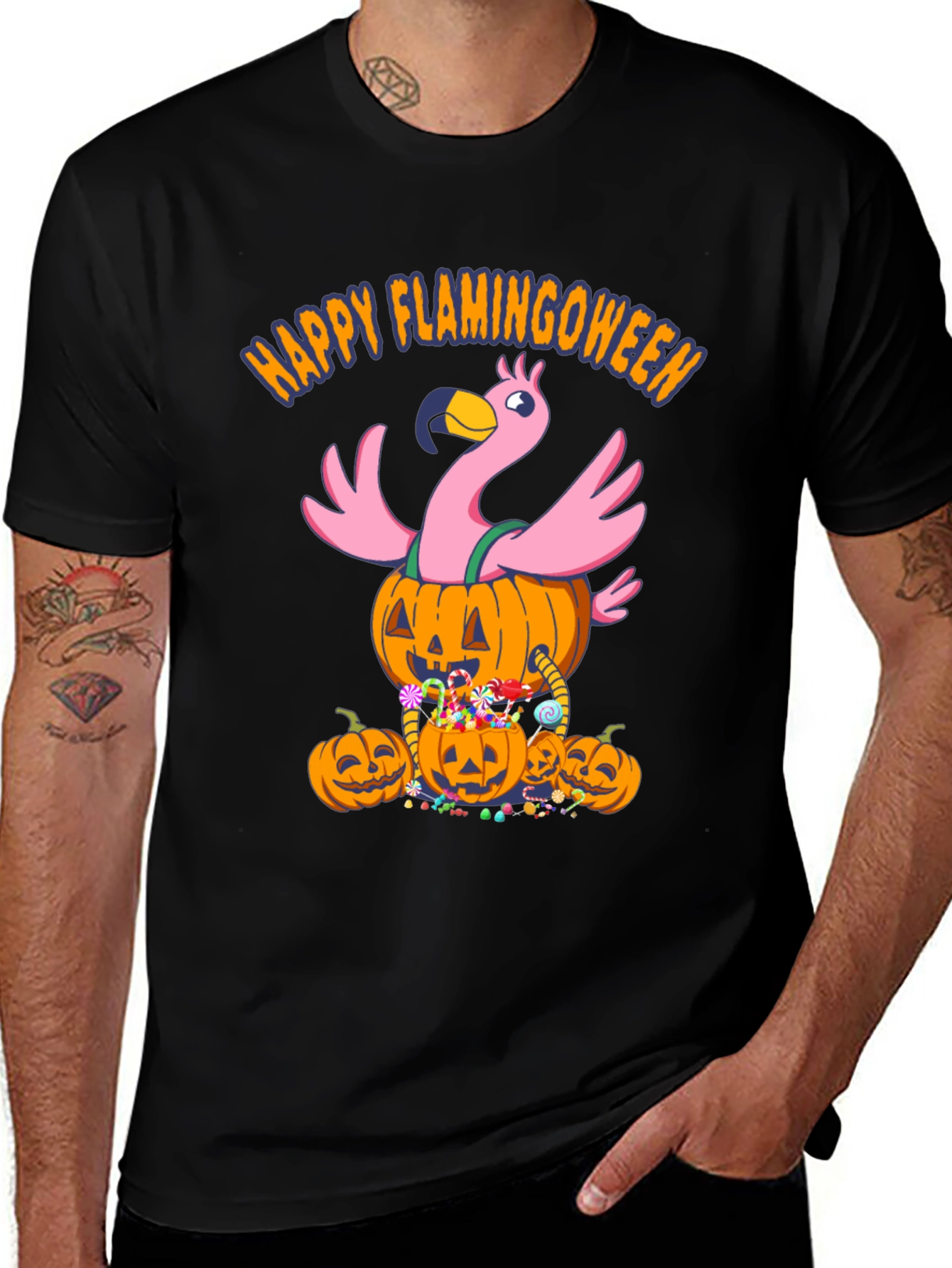 Flamingoween T-Shirt - Halloween Flamingo Pumpkin Design