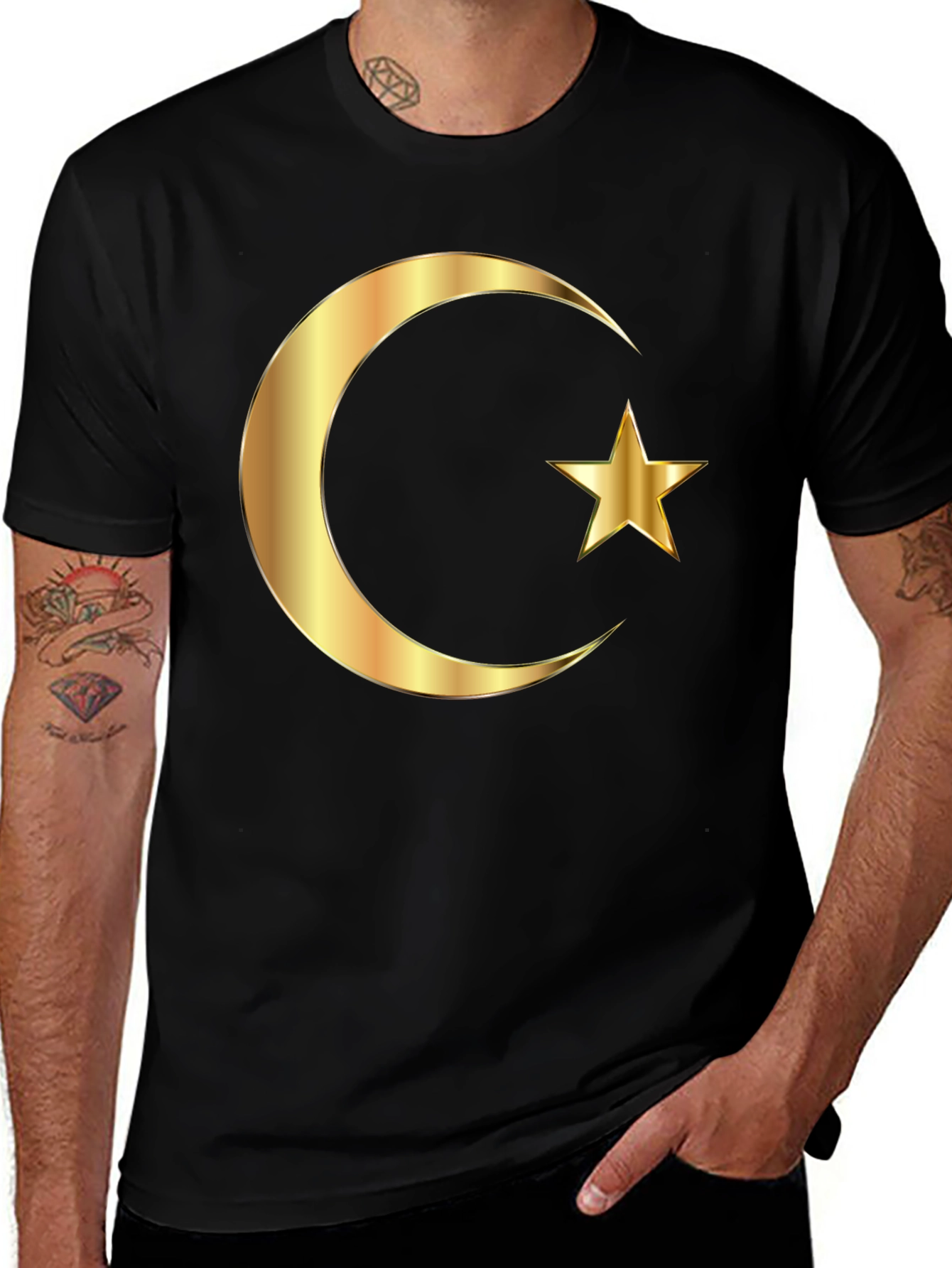 Variant 13 of Islamic Crescent Star Graphic Tee - Black