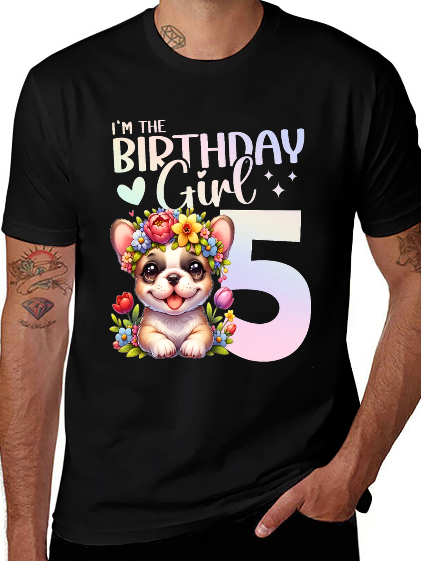 Variant 5 of Birthday Girl 5 T-Shirt Cute Dog Floral