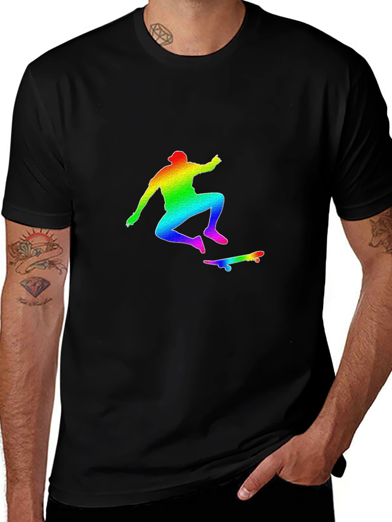 Variant 23 of Rainbow Skateboarder Graphic Tee - Black