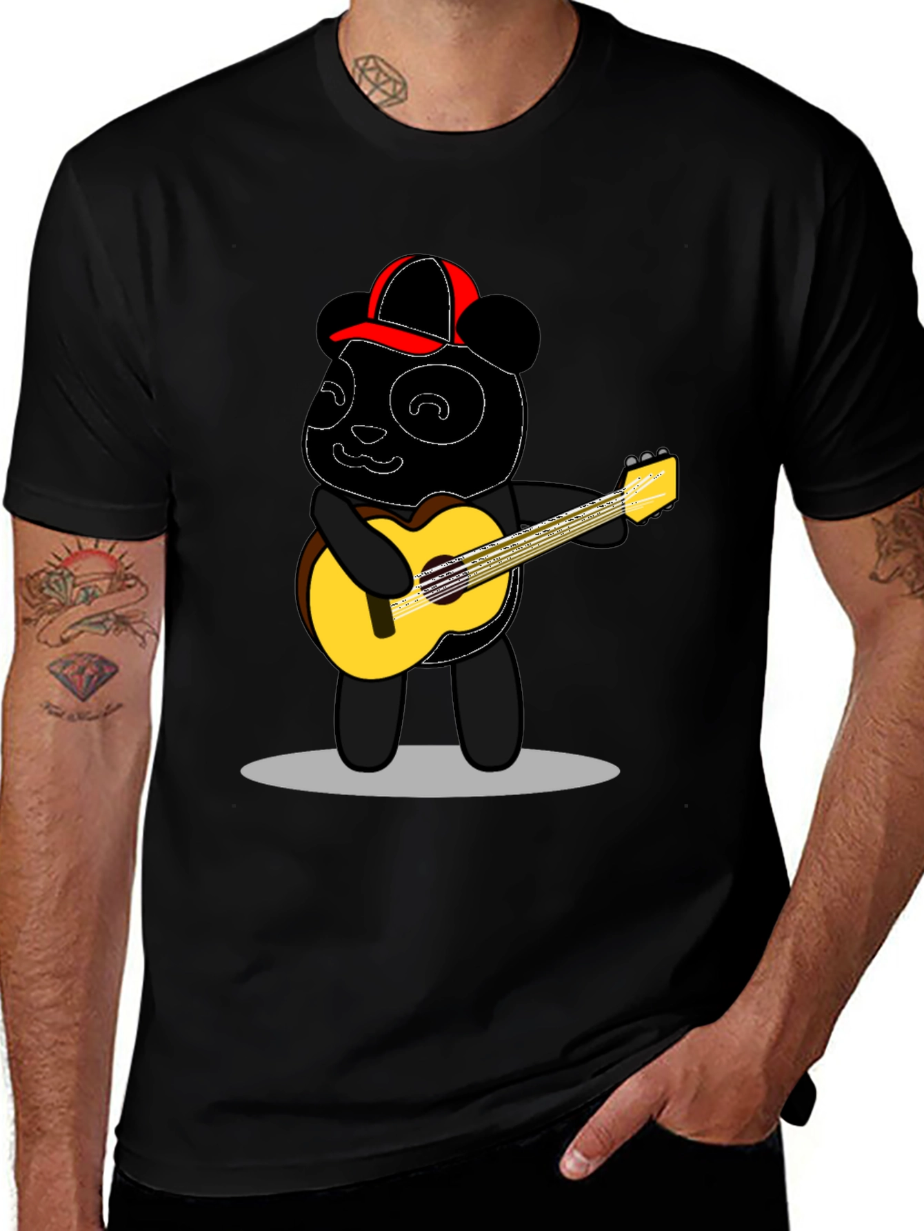Variant 30 of Panda Guitar Player Graphic T-Shirt - Black