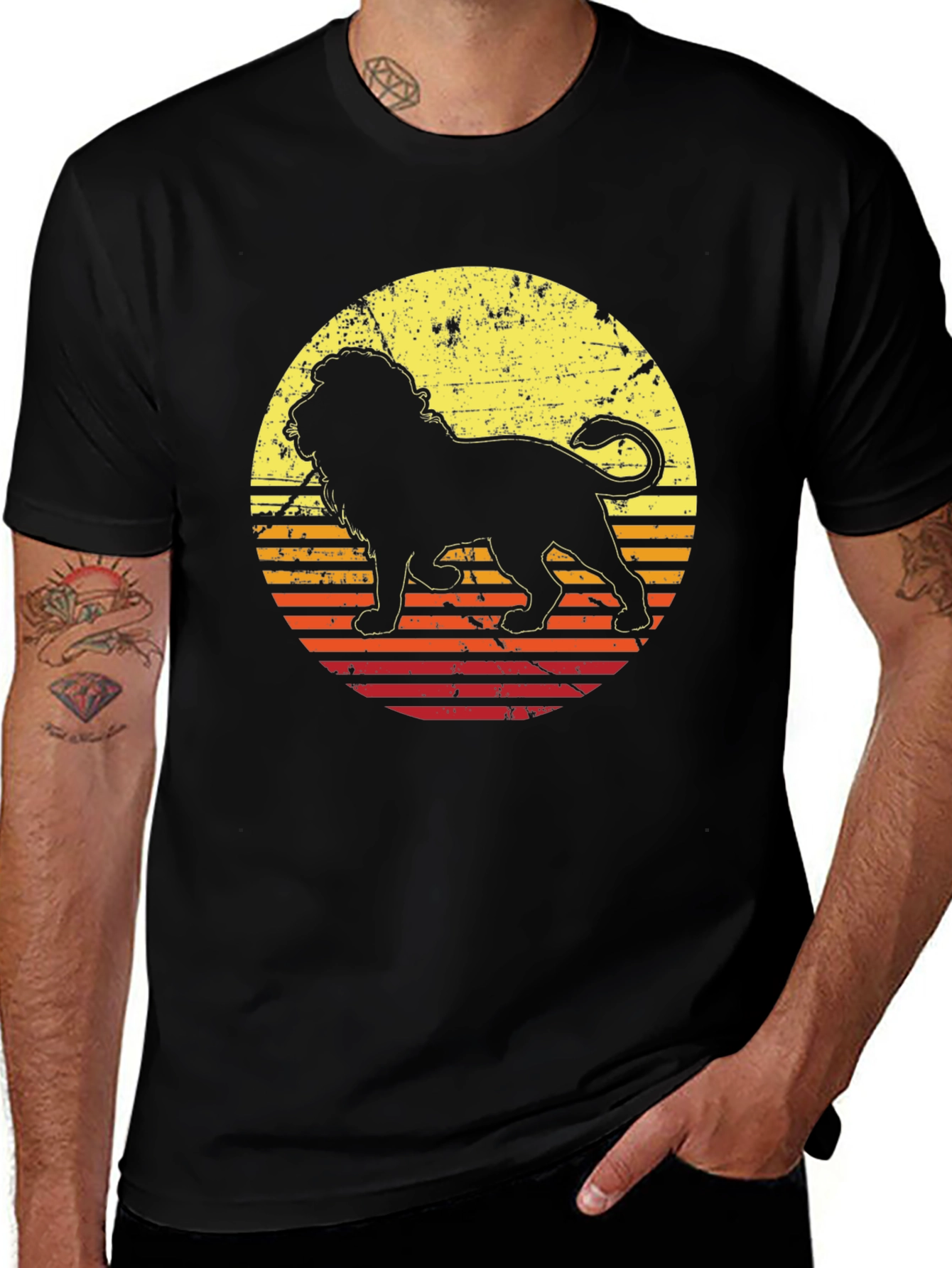 Variant 17 of Retro Lion Graphic Tee - Vintage Sunset Style